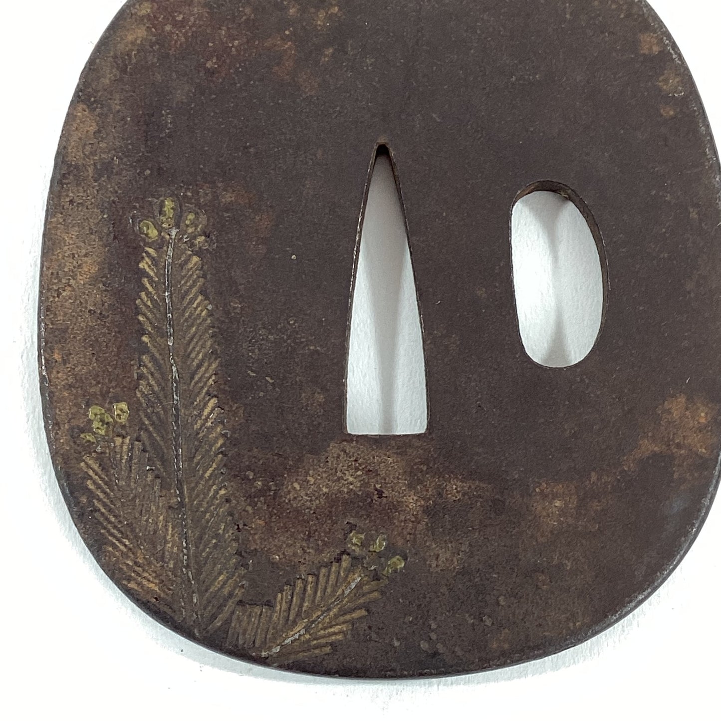 Antique Japanese Edo Period Iron Tsuba with Bamboo & Plum Blossom Samurai Sword Guard