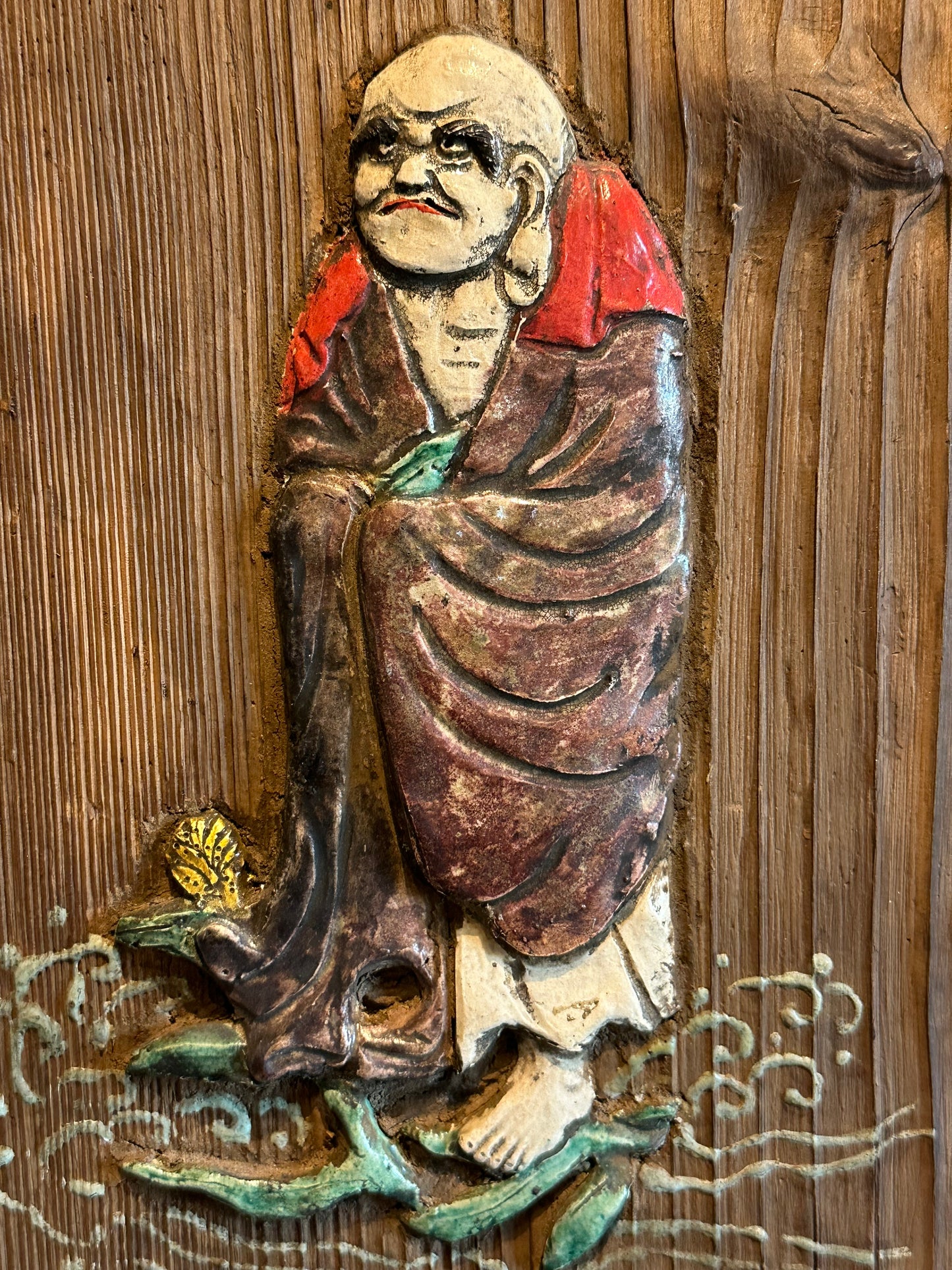 Rare Japanese Daruma Hanging Plaque Edo/Meiji Period Enke & Ryu-Un 15" LS#077