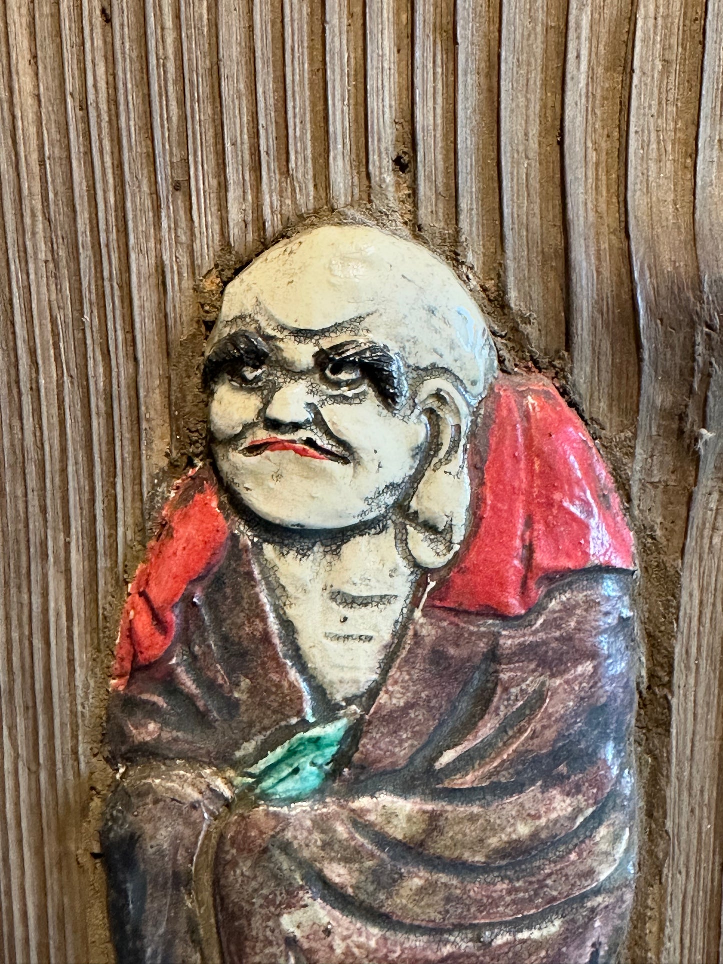 Rare Japanese Daruma Hanging Plaque Edo/Meiji Period Enke & Ryu-Un 15" LS#077