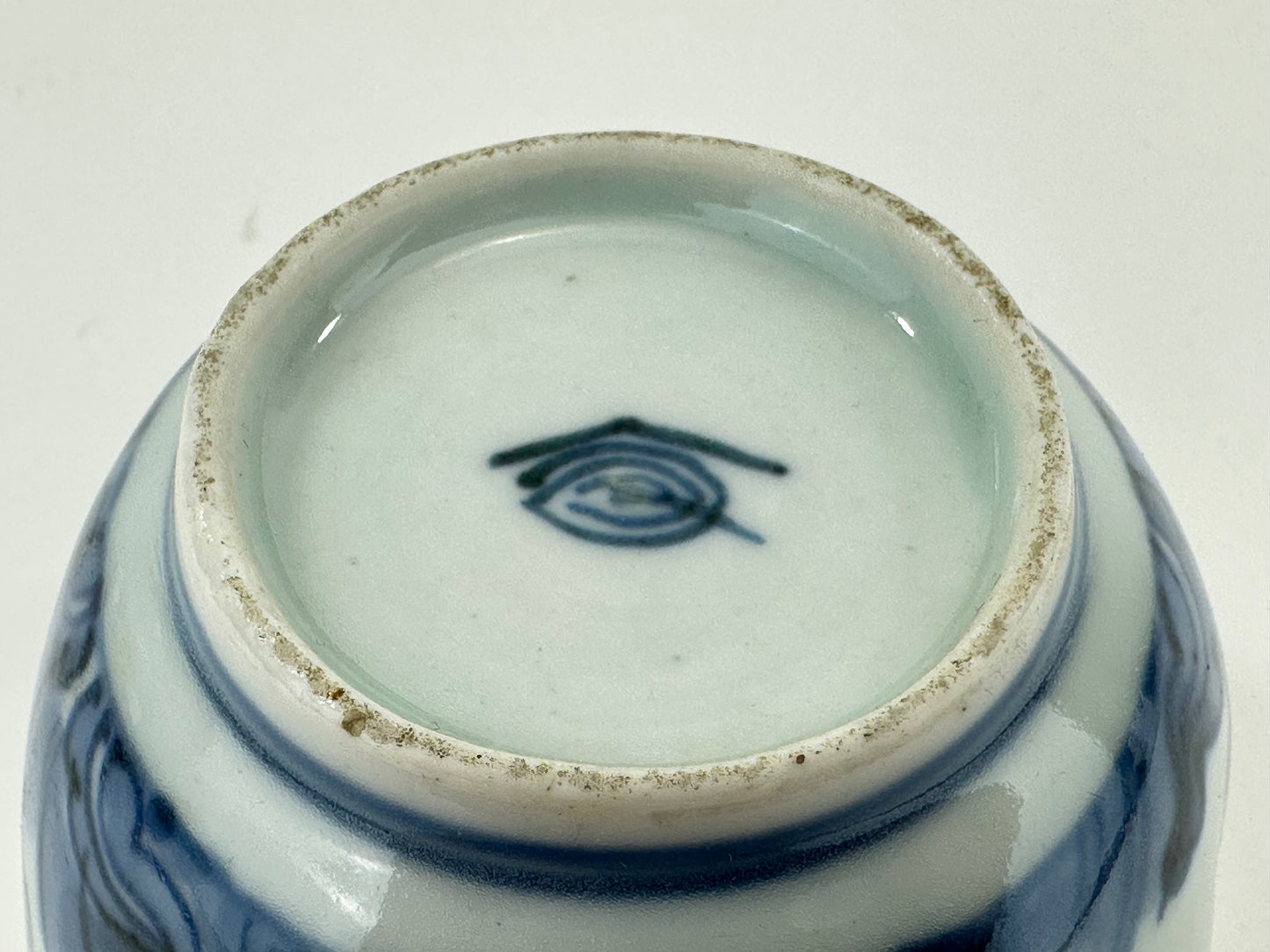 Japanese Edo Period c1850's Arita Blue & White Flower Teacup Hand Painted Hairline 3"W