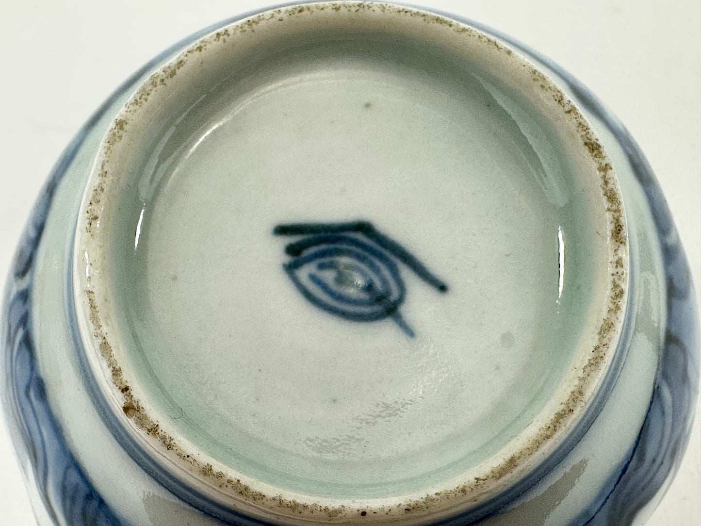 Japanese Edo Period c1850's Arita Blue & White Flower Teacup Hand Painted Hairline 3"W