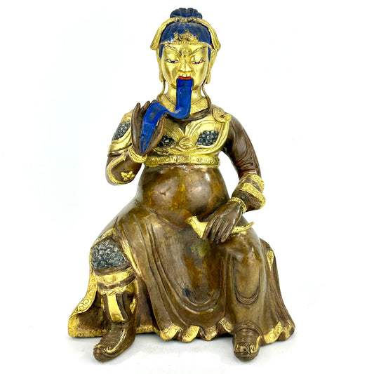 Vintage Nepalese Gilt Bronze Figure of Caishen the God of Wealth ~11"