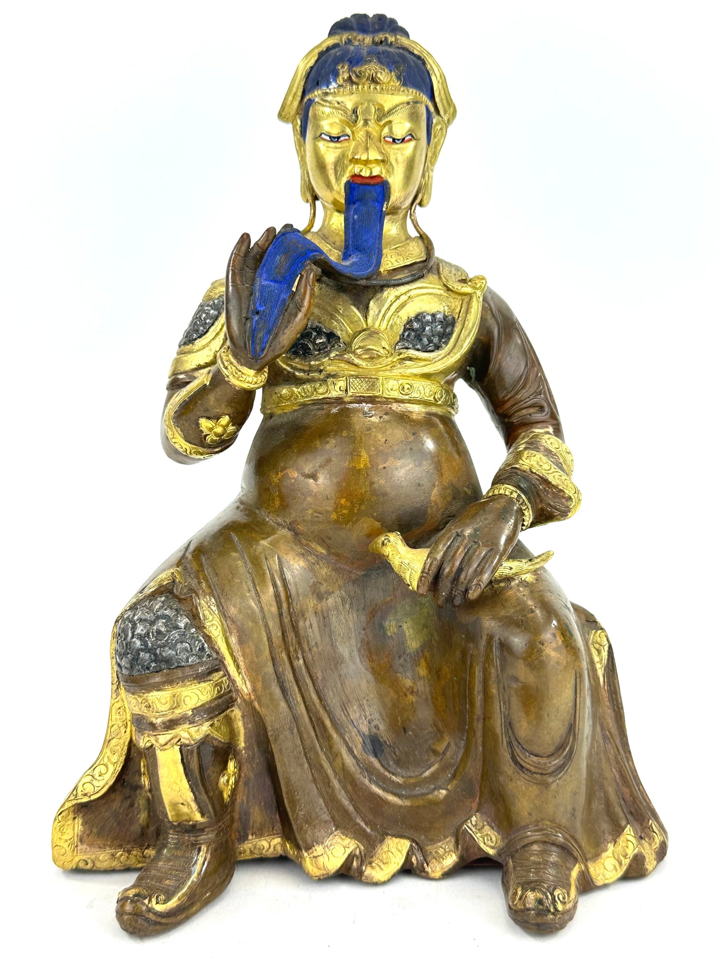 Vintage Nepalese Gilt Bronze Figure of Caishen the God of Wealth ~11"
