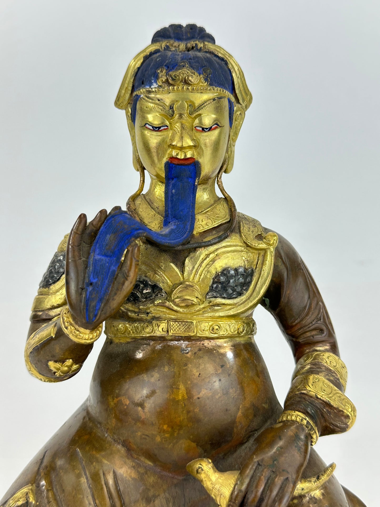 Vintage Nepalese Gilt Bronze Figure of Caishen the God of Wealth ~11"