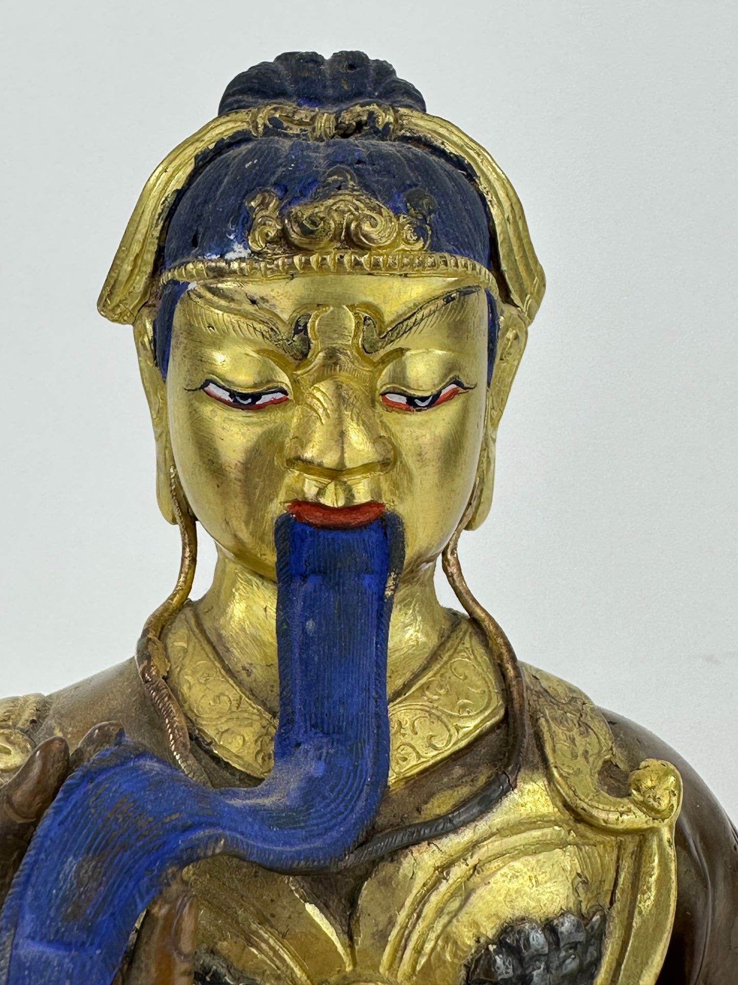 Vintage Nepalese Gilt Bronze Figure of Caishen the God of Wealth ~11"