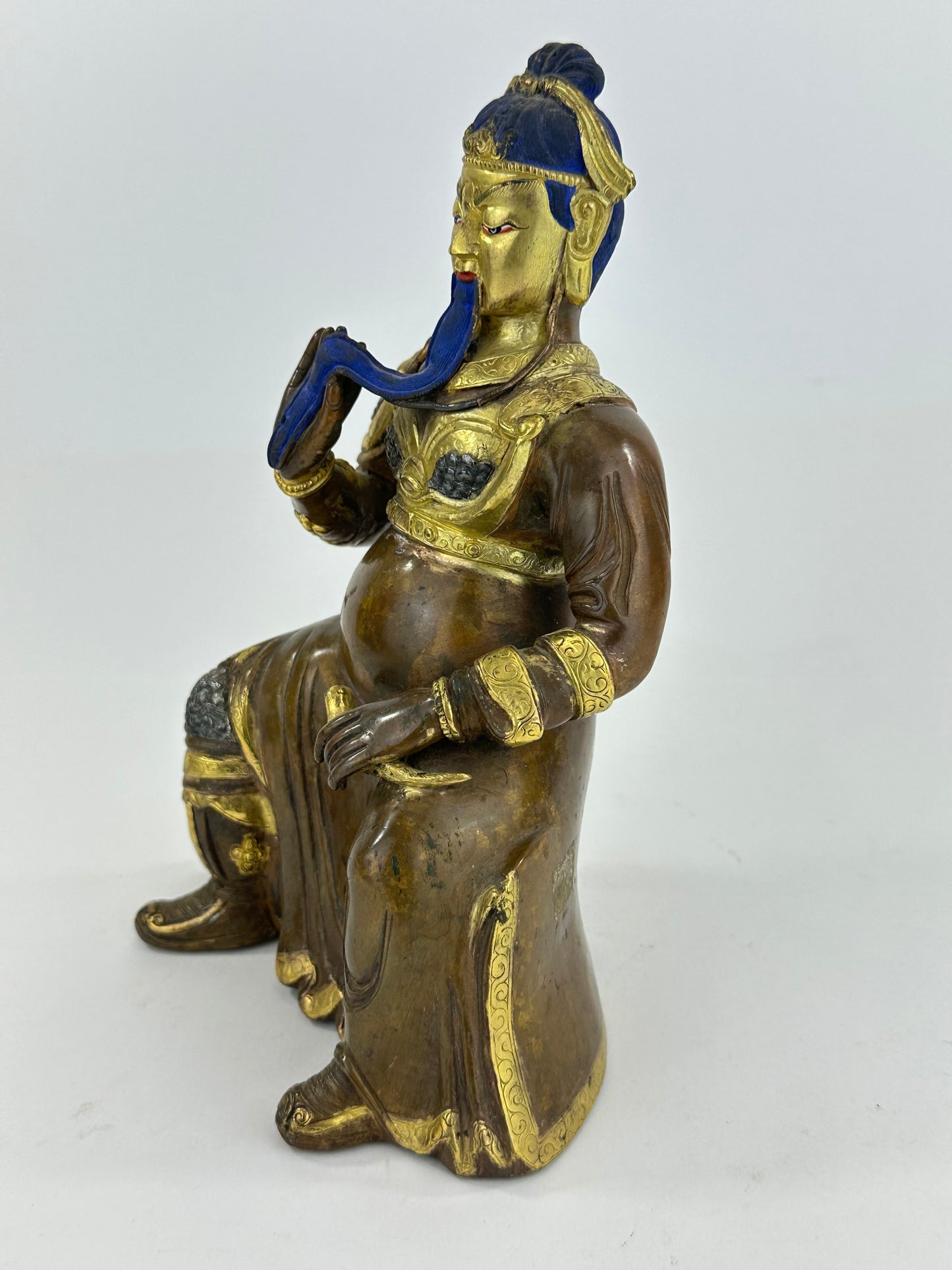 Vintage Nepalese Gilt Bronze Figure of Caishen the God of Wealth ~11"