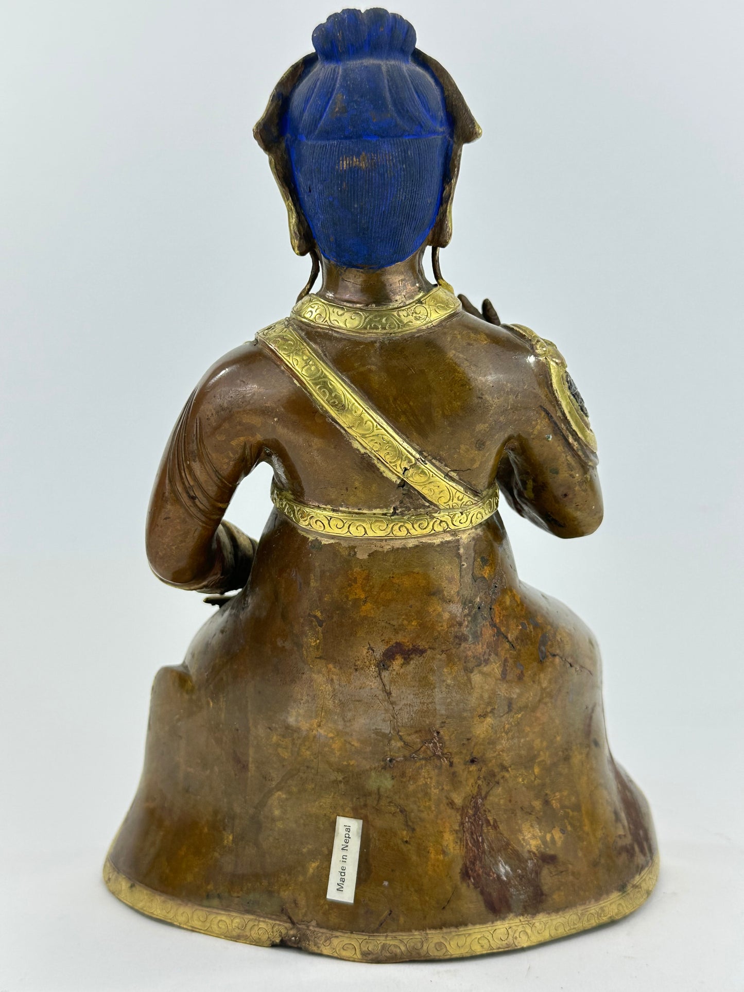 Vintage Nepalese Gilt Bronze Figure of Caishen the God of Wealth ~11"