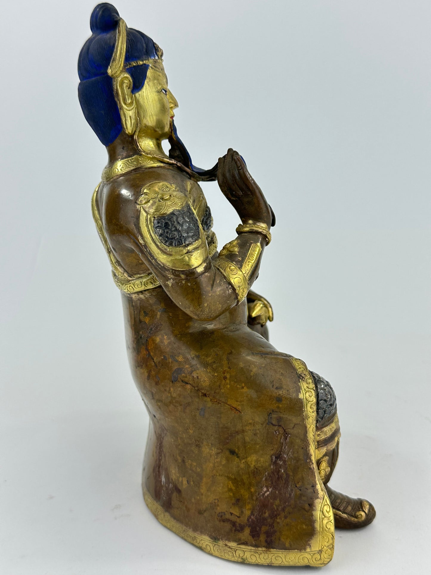 Vintage Nepalese Gilt Bronze Figure of Caishen the God of Wealth ~11"