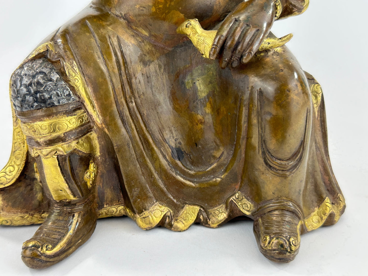 Vintage Nepalese Gilt Bronze Figure of Caishen the God of Wealth ~11"