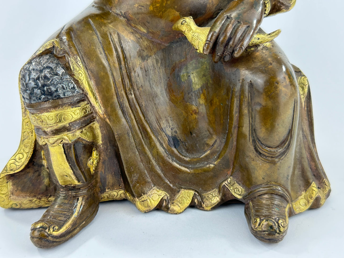 Vintage Nepalese Gilt Bronze Figure of Caishen the God of Wealth ~11"