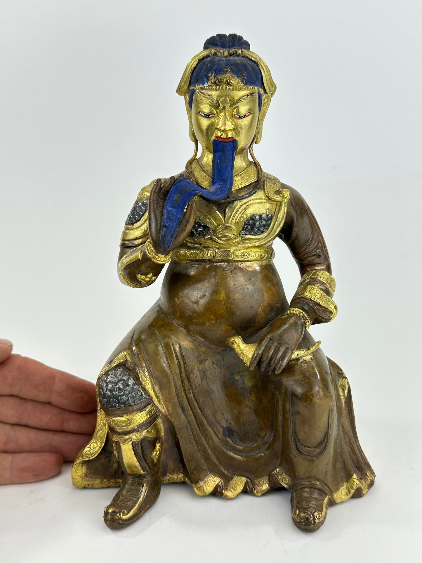 Vintage Nepalese Gilt Bronze Figure of Caishen the God of Wealth ~11"