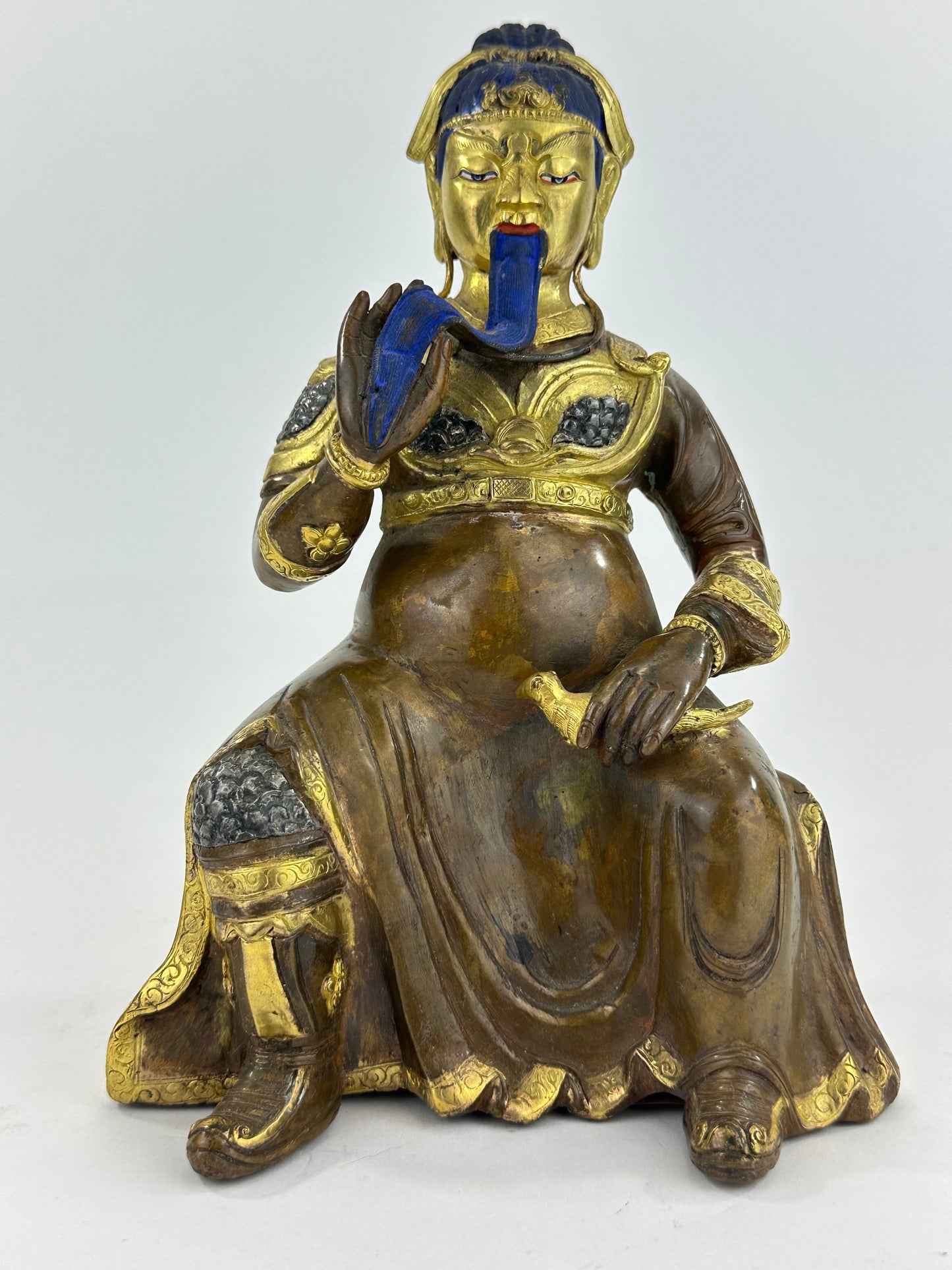 Vintage Nepalese Gilt Bronze Figure of Caishen the God of Wealth ~11"