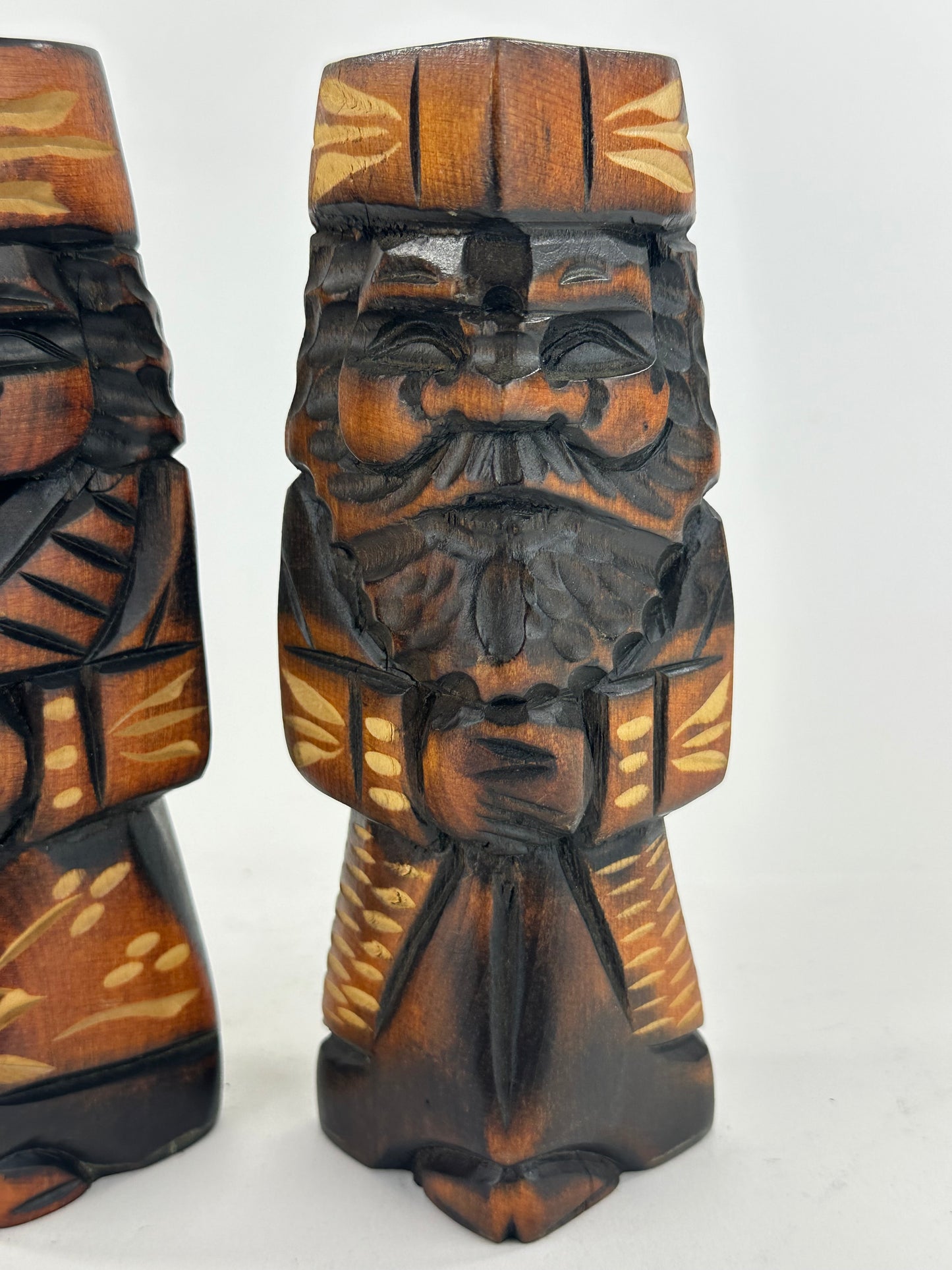 Vintage Japanese Ainu Nipopo Hand-Carved Wooden Figures Pair Folk Art Hokkaido 7"H