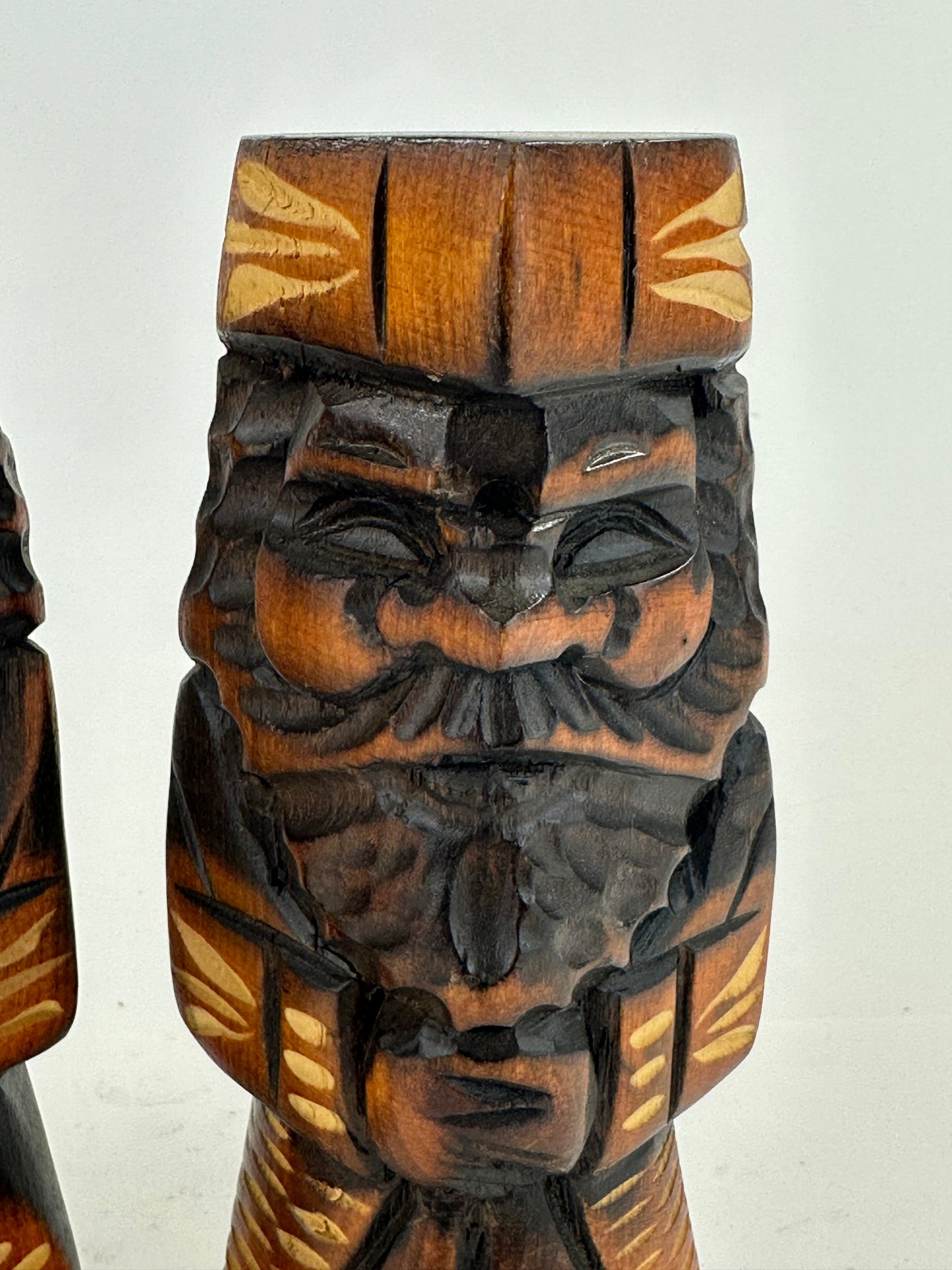 Vintage Japanese Ainu Nipopo Hand-Carved Wooden Figures Pair Folk Art Hokkaido 7"H