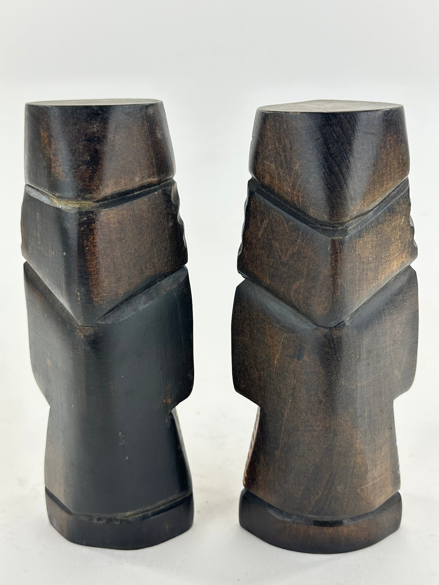 Vintage Japanese Ainu Nipopo Hand-Carved Wooden Figures Pair Folk Art Hokkaido 7"H