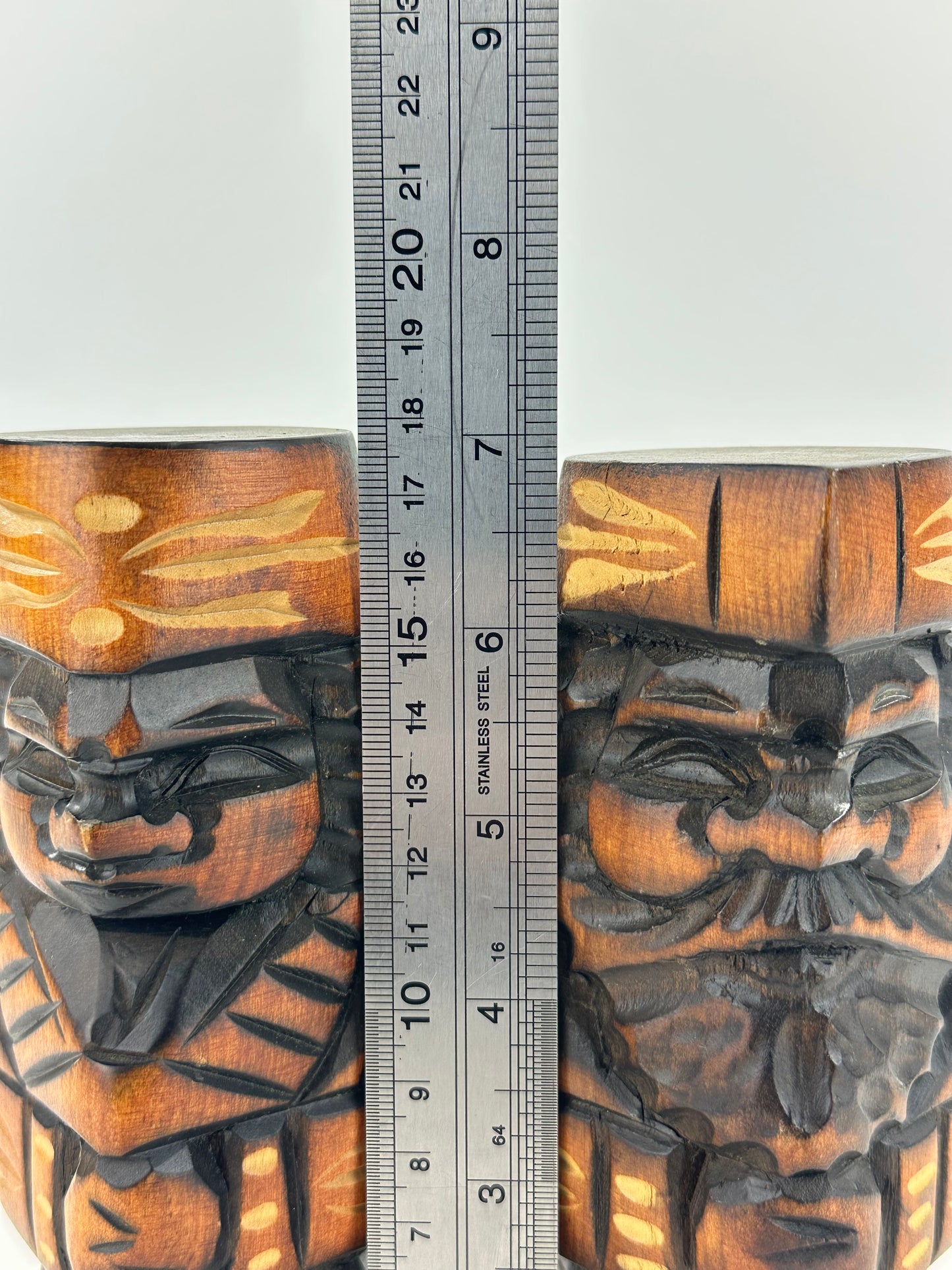 Vintage Japanese Ainu Nipopo Hand-Carved Wooden Figures Pair Folk Art Hokkaido 7"H