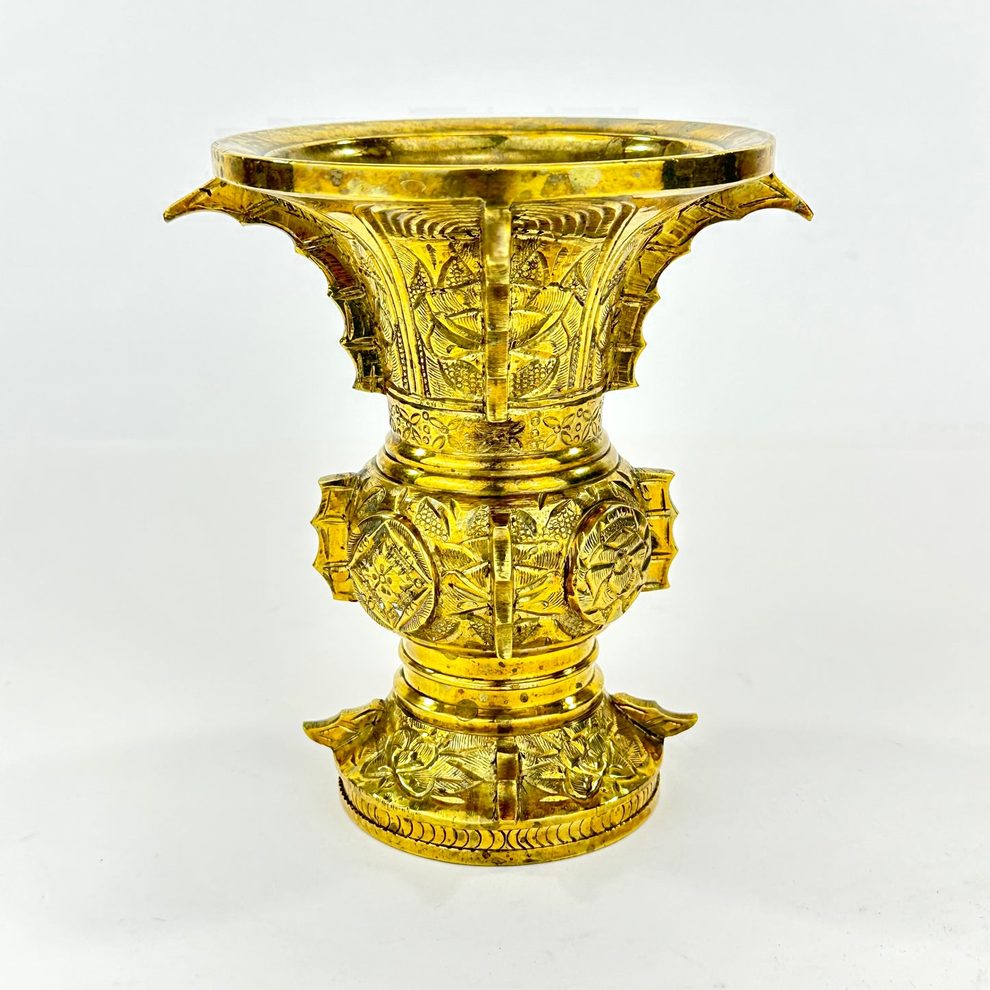 Antique Japanese Gilt Bronze Butsudan Vase – Buddhist Ritual Offering Vessel 6"H