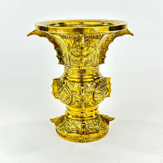 Antique Japanese Gilt Bronze Butsudan Vase – Buddhist Ritual Offering Vessel 6"H