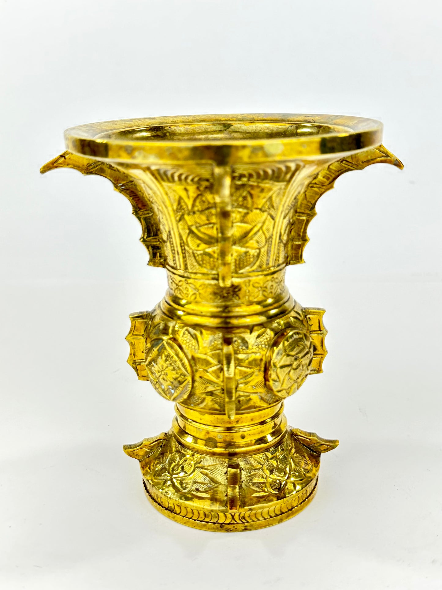 Antique Japanese Gilt Bronze Butsudan Vase – Buddhist Ritual Offering Vessel 6"H