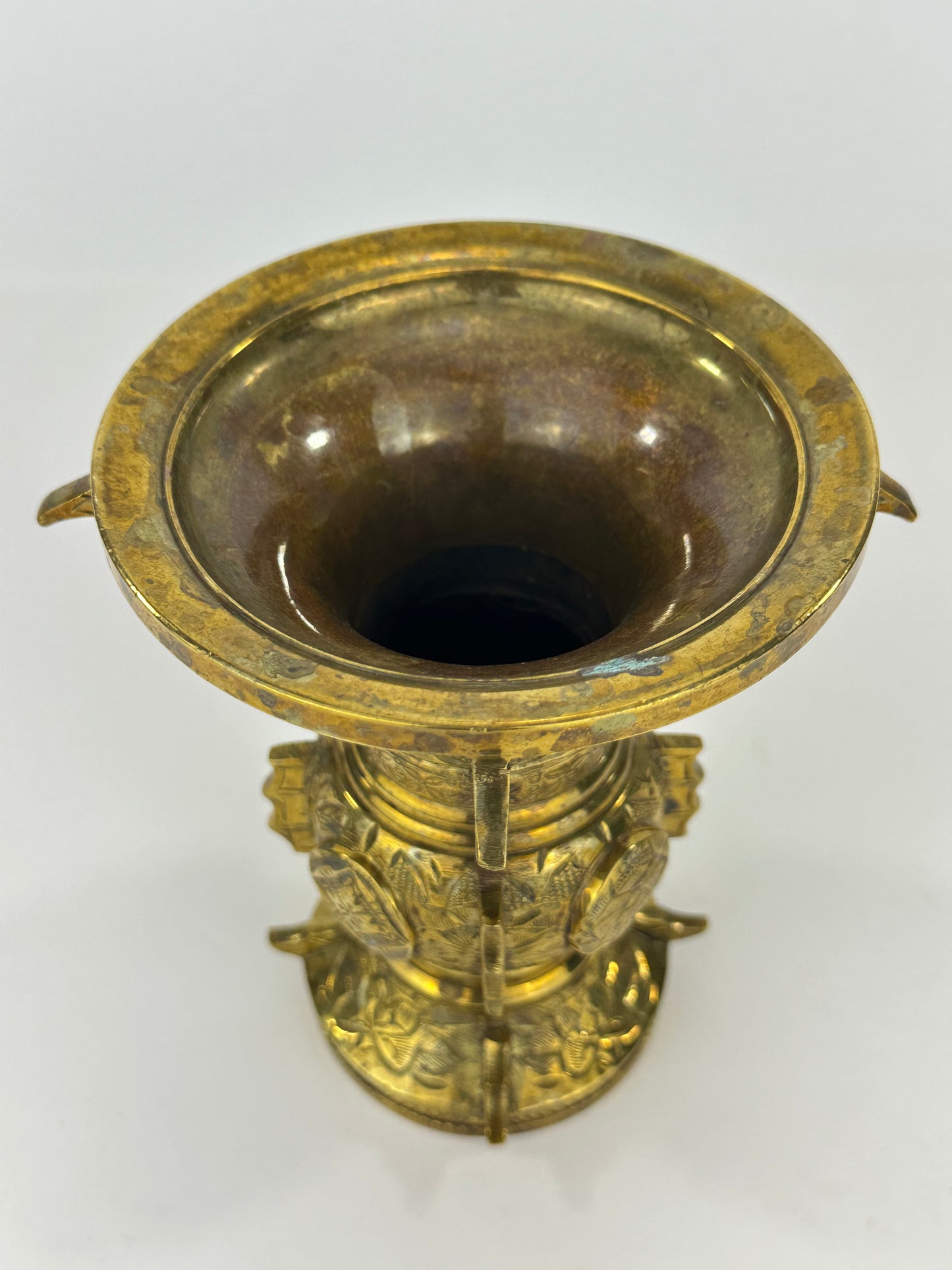 Antique Japanese Gilt Bronze Butsudan Vase – Buddhist Ritual Offering Vessel 6"H