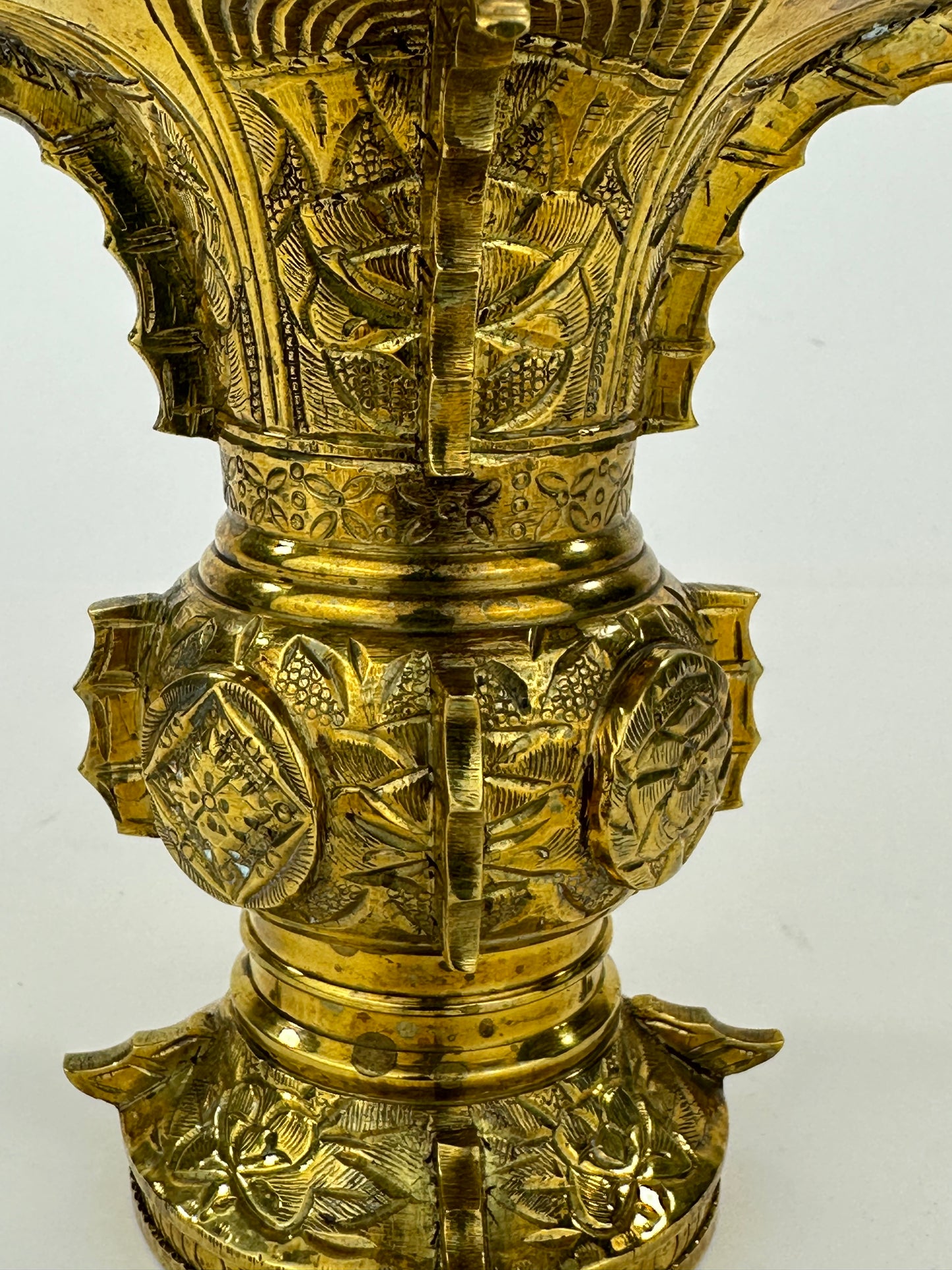 Antique Japanese Gilt Bronze Butsudan Vase – Buddhist Ritual Offering Vessel 6"H