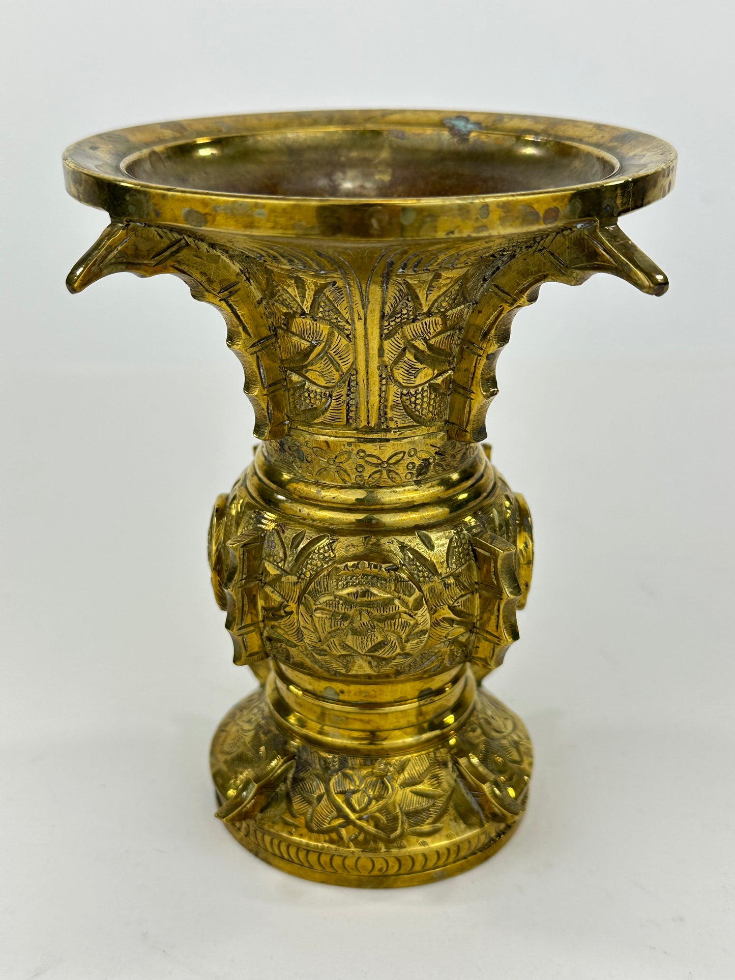 Antique Japanese Gilt Bronze Butsudan Vase – Buddhist Ritual Offering Vessel 6"H
