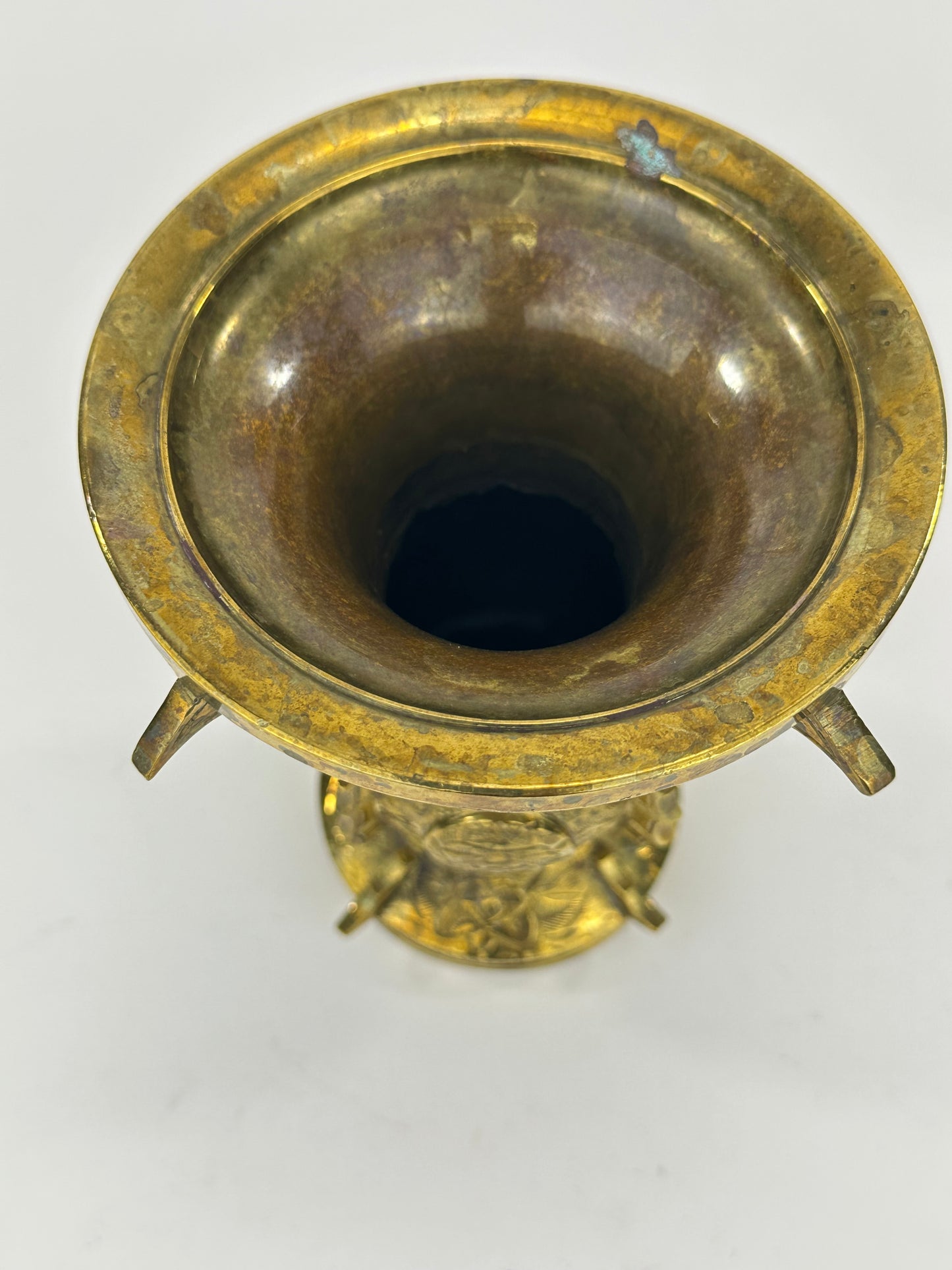 Antique Japanese Gilt Bronze Butsudan Vase – Buddhist Ritual Offering Vessel 6"H