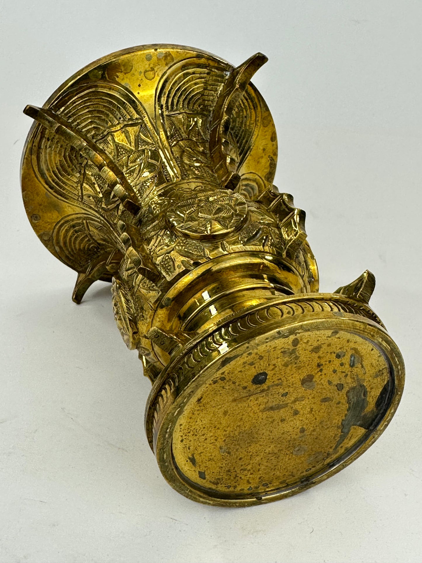 Antique Japanese Gilt Bronze Butsudan Vase – Buddhist Ritual Offering Vessel 6"H