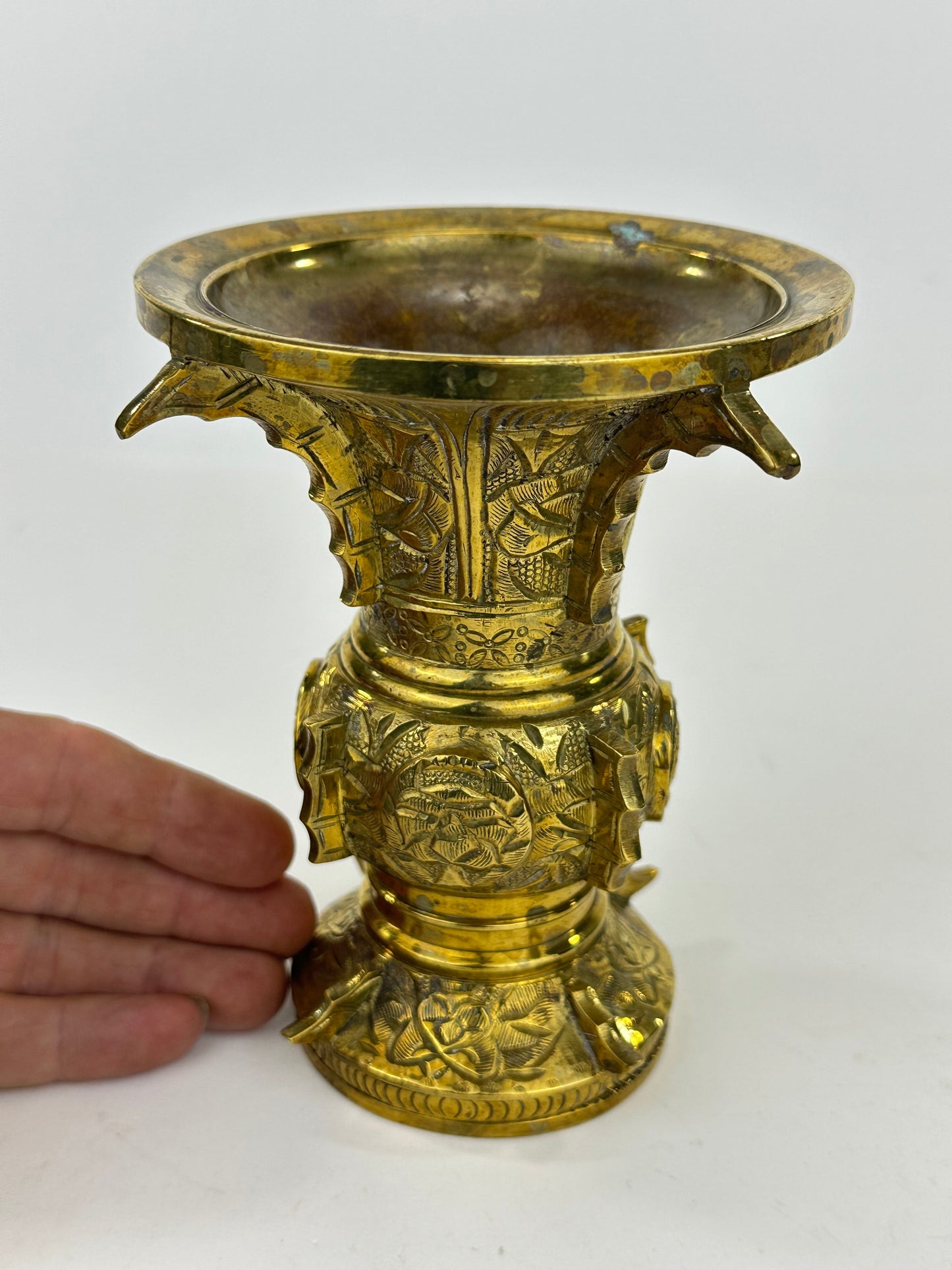 Antique Japanese Gilt Bronze Butsudan Vase – Buddhist Ritual Offering Vessel 6"H
