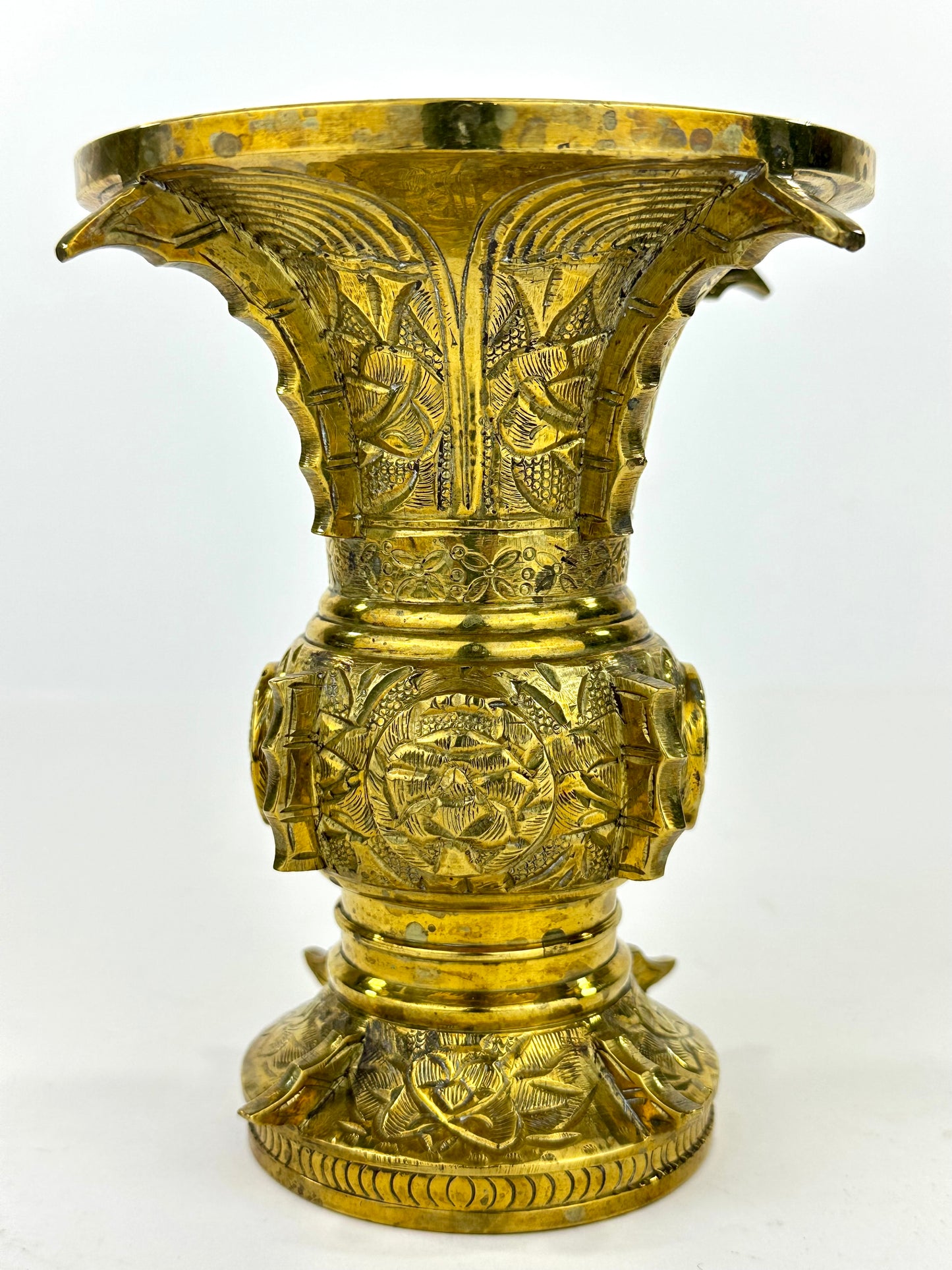 Antique Japanese Gilt Bronze Butsudan Vase – Buddhist Ritual Offering Vessel 6"H