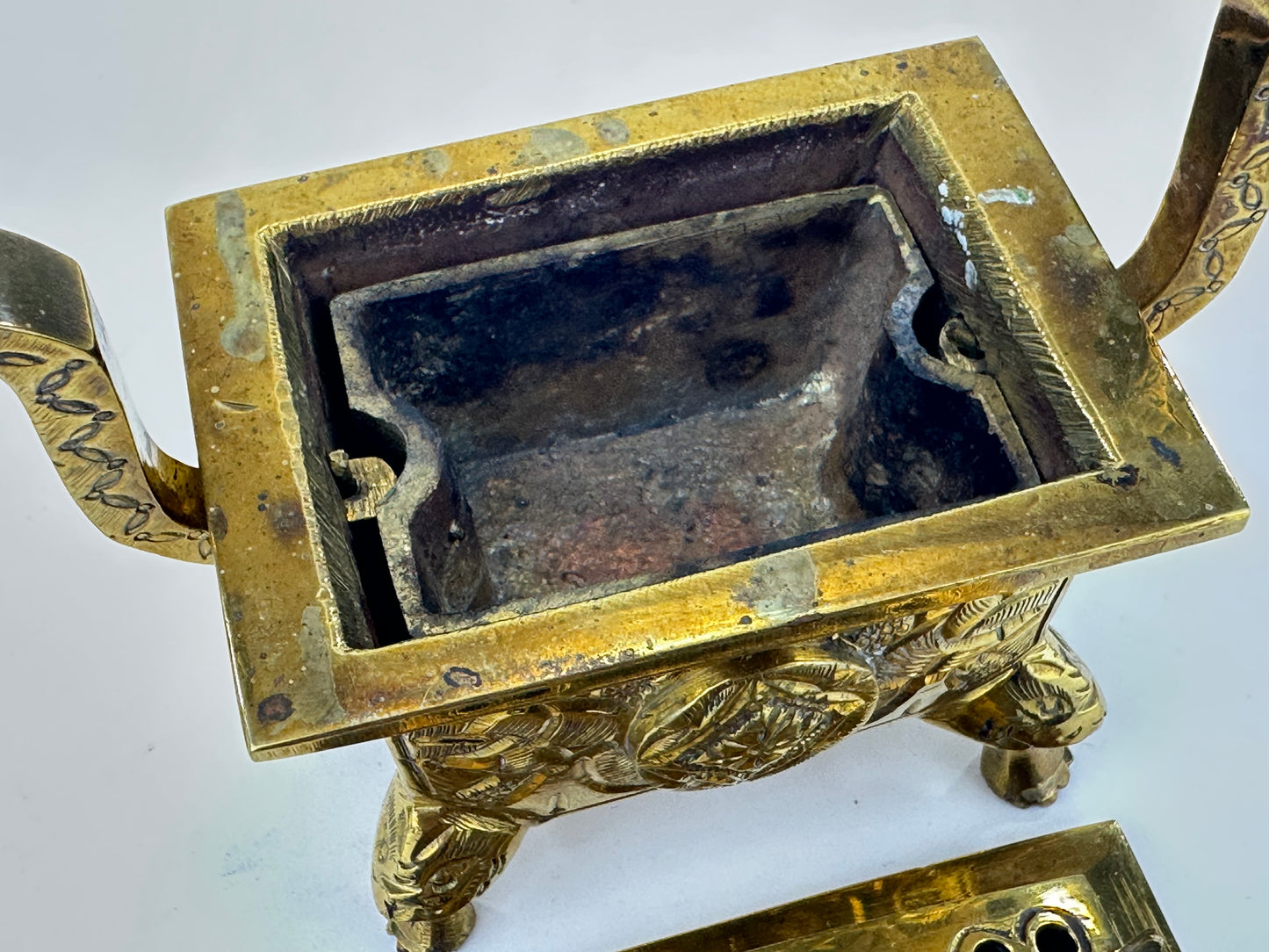 Antique Japanese Gilt Bronze Koro Incense Burner Shishi Lion Finial ~5"H