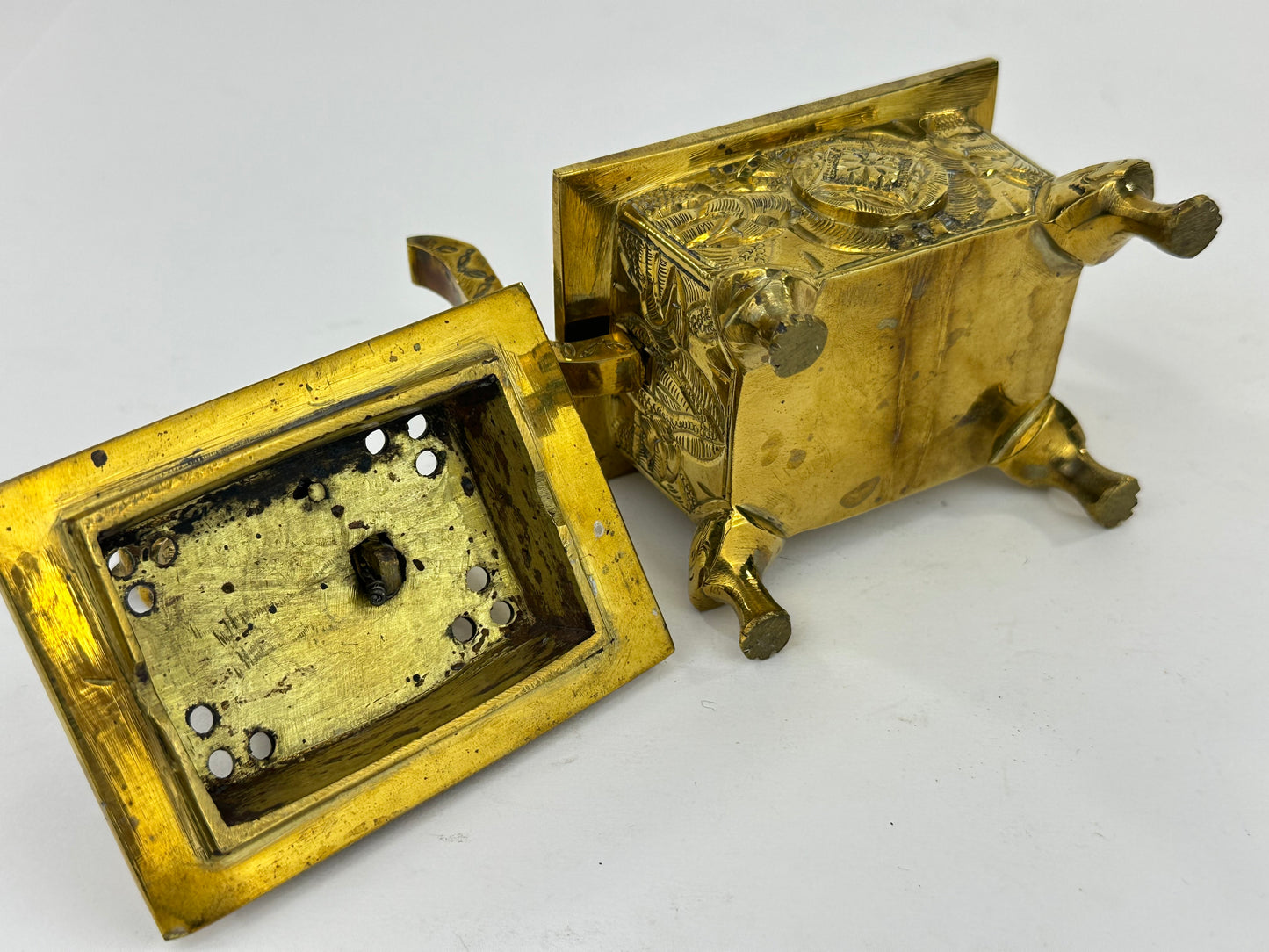 Antique Japanese Gilt Bronze Koro Incense Burner Shishi Lion Finial ~5"H