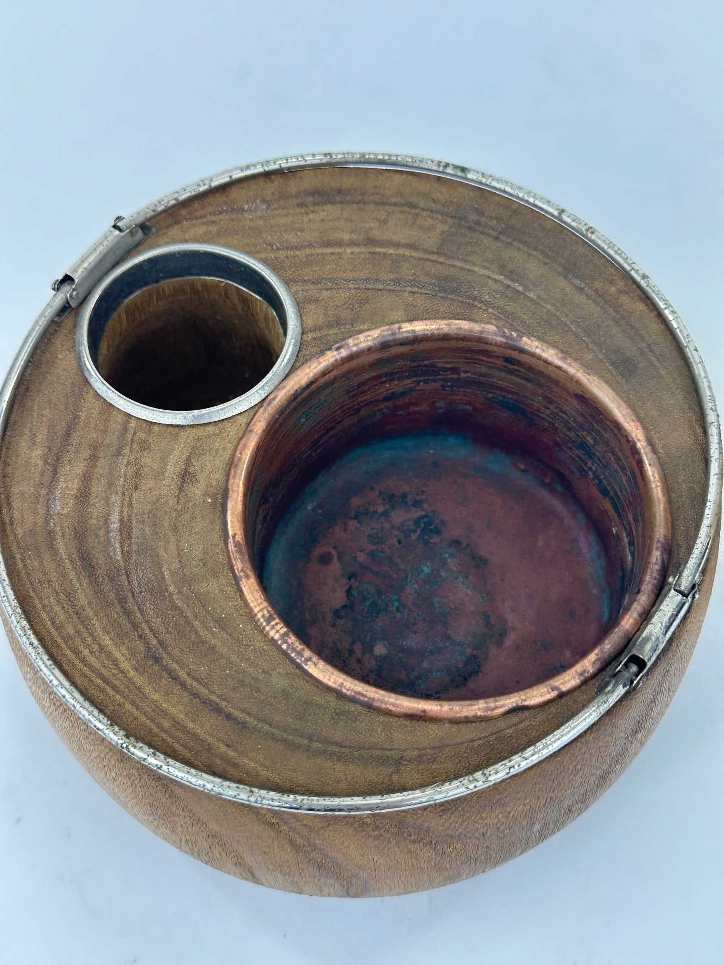 Antique Japanese Tabakobon Smoking Set Wood Body with Silver Rim & Bamboo Haifuki