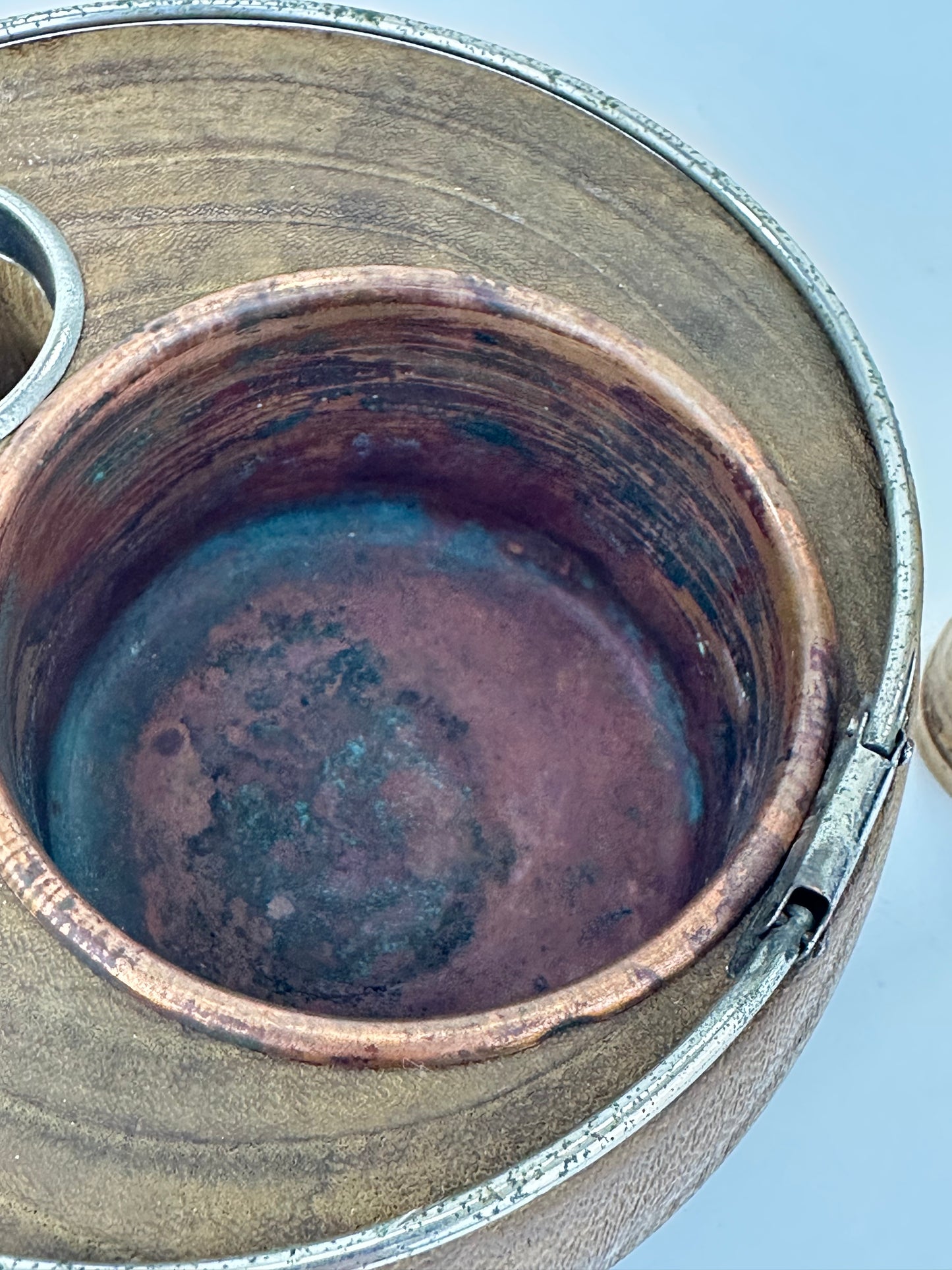 Antique Japanese Tabakobon Smoking Set Wood Body with Silver Rim & Bamboo Haifuki