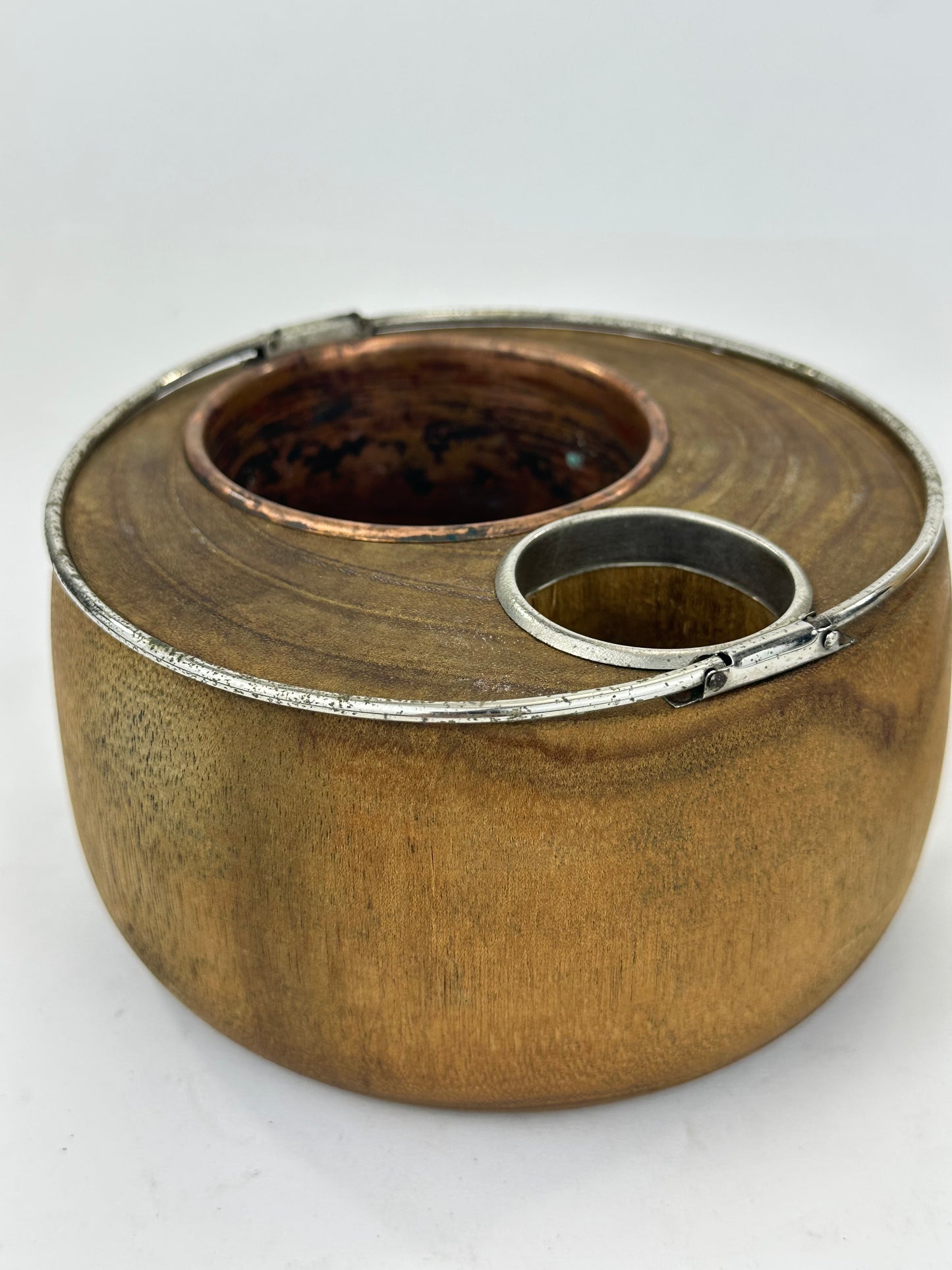 Antique Japanese Tabakobon Smoking Set Wood Body with Silver Rim & Bamboo Haifuki