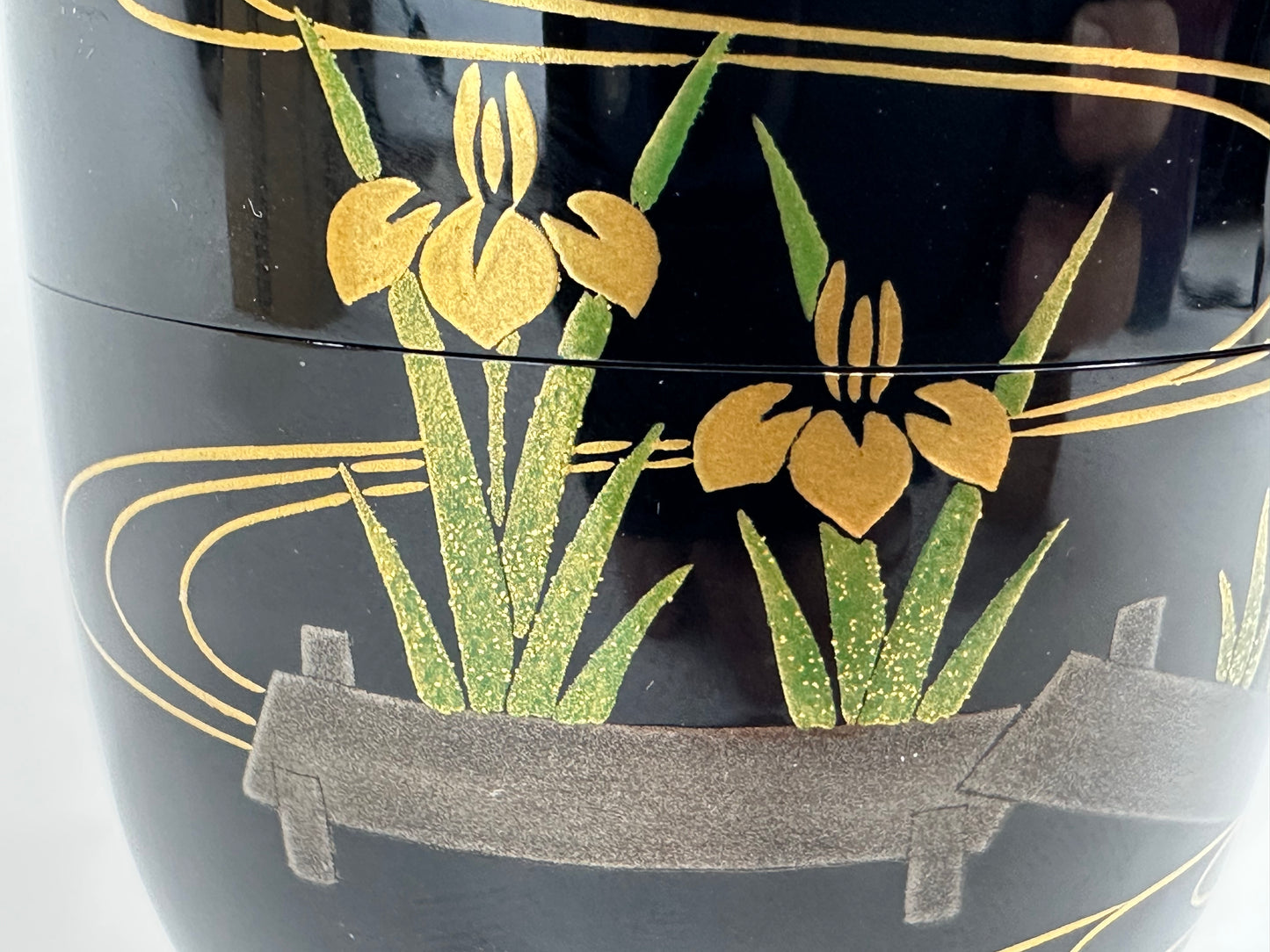 Vintage Japanese Lacquer Natsume Tea Caddy Yatsuhashi Iris Maki-e w Box 3.25"H