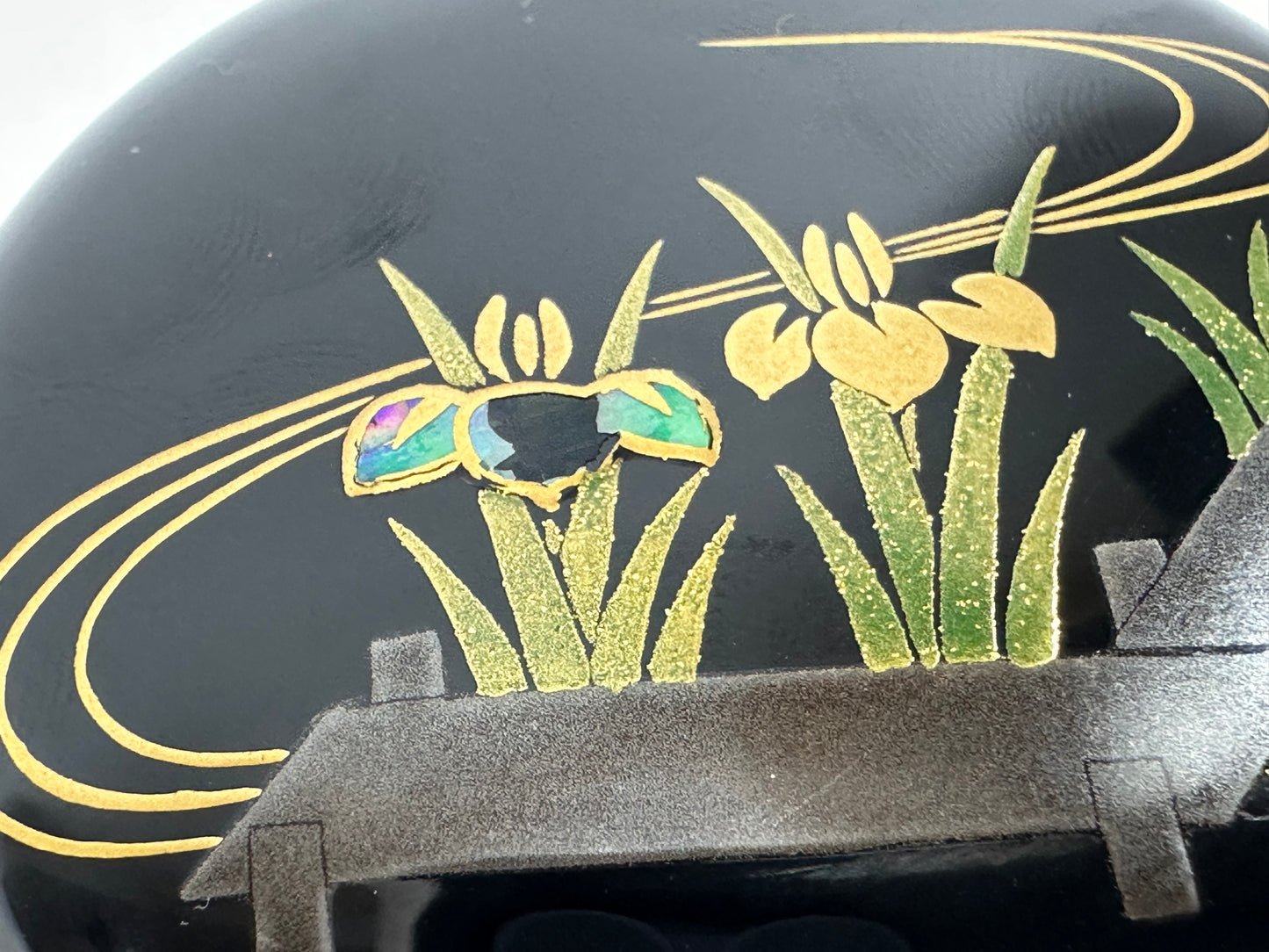 Vintage Japanese Lacquer Natsume Tea Caddy Yatsuhashi Iris Maki-e w Box 3.25"H