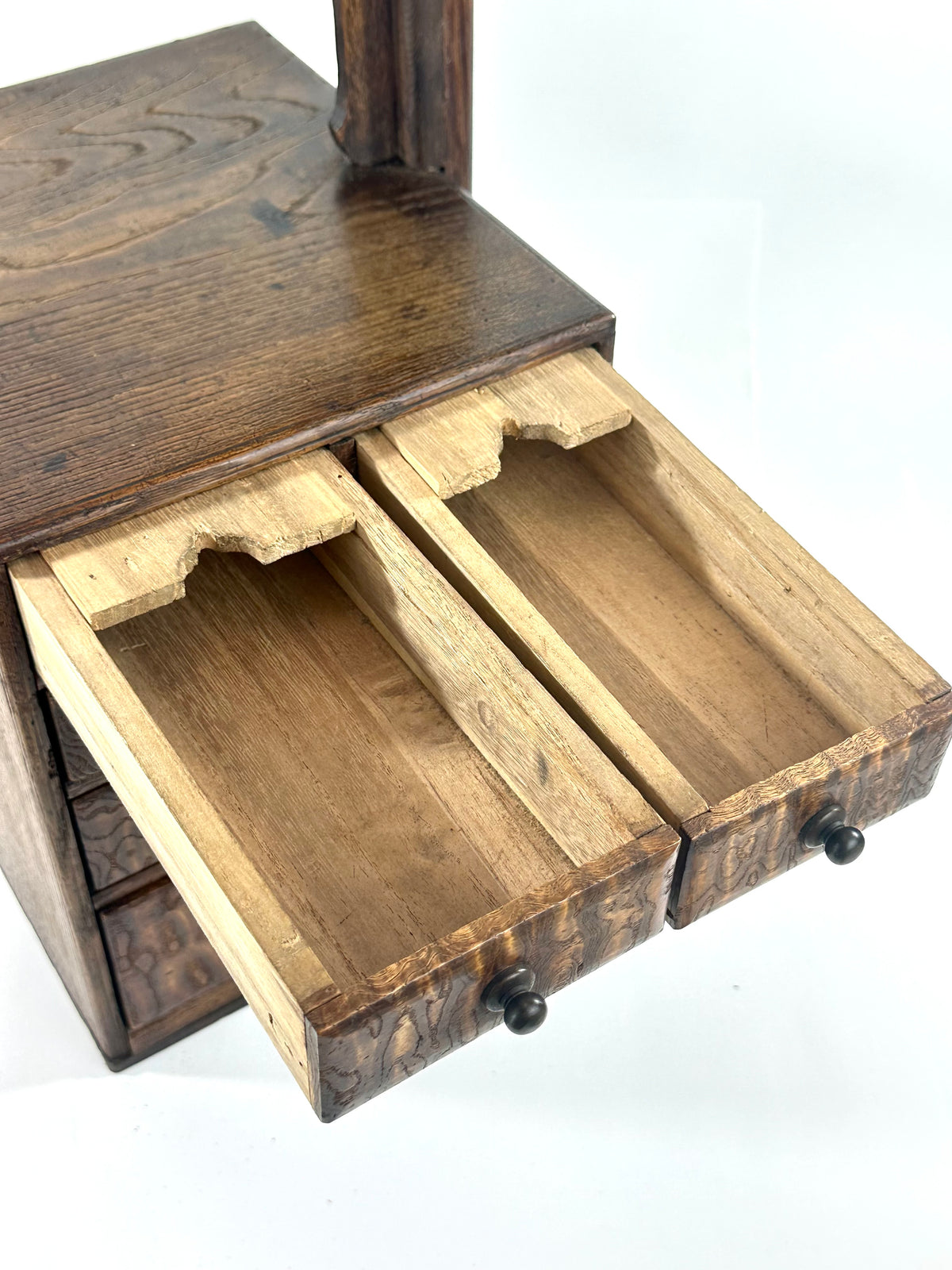 Antique Japanese Keyaki Burlwood Haribako Two-Tier Sewing Chest 19.5"H