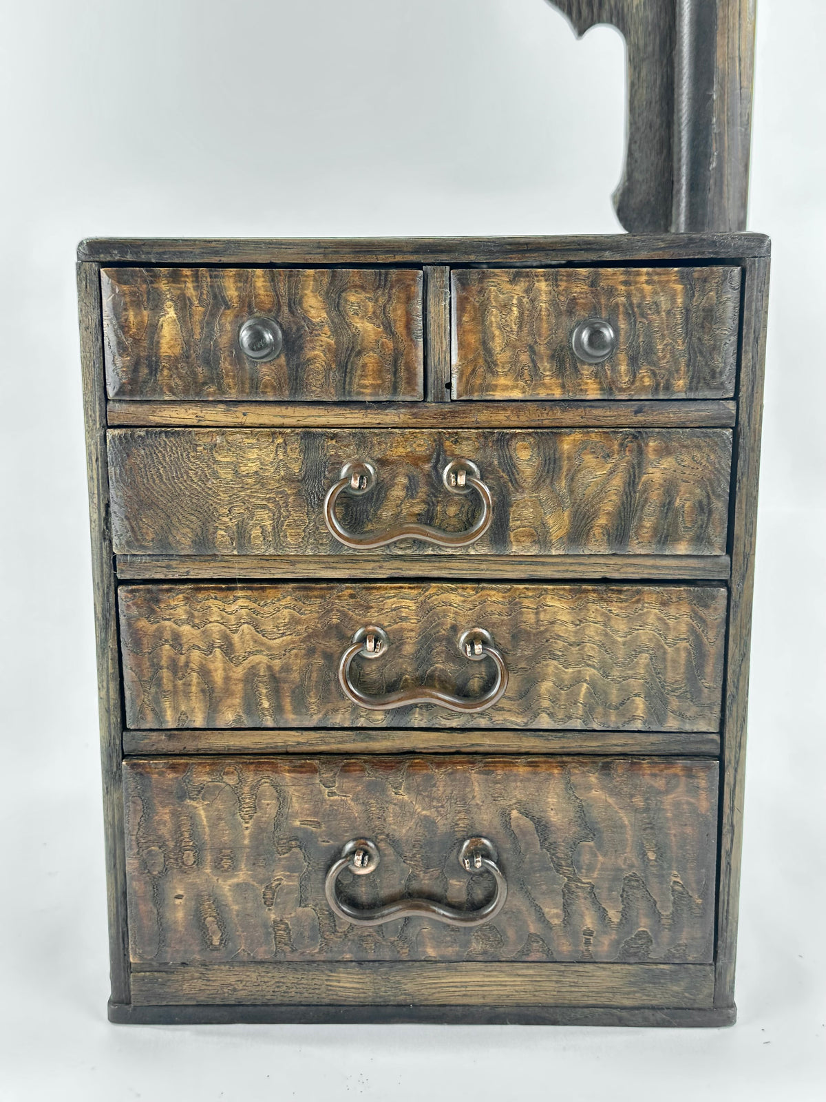Antique Japanese Keyaki Burlwood Haribako Two-Tier Sewing Chest 19.5"H