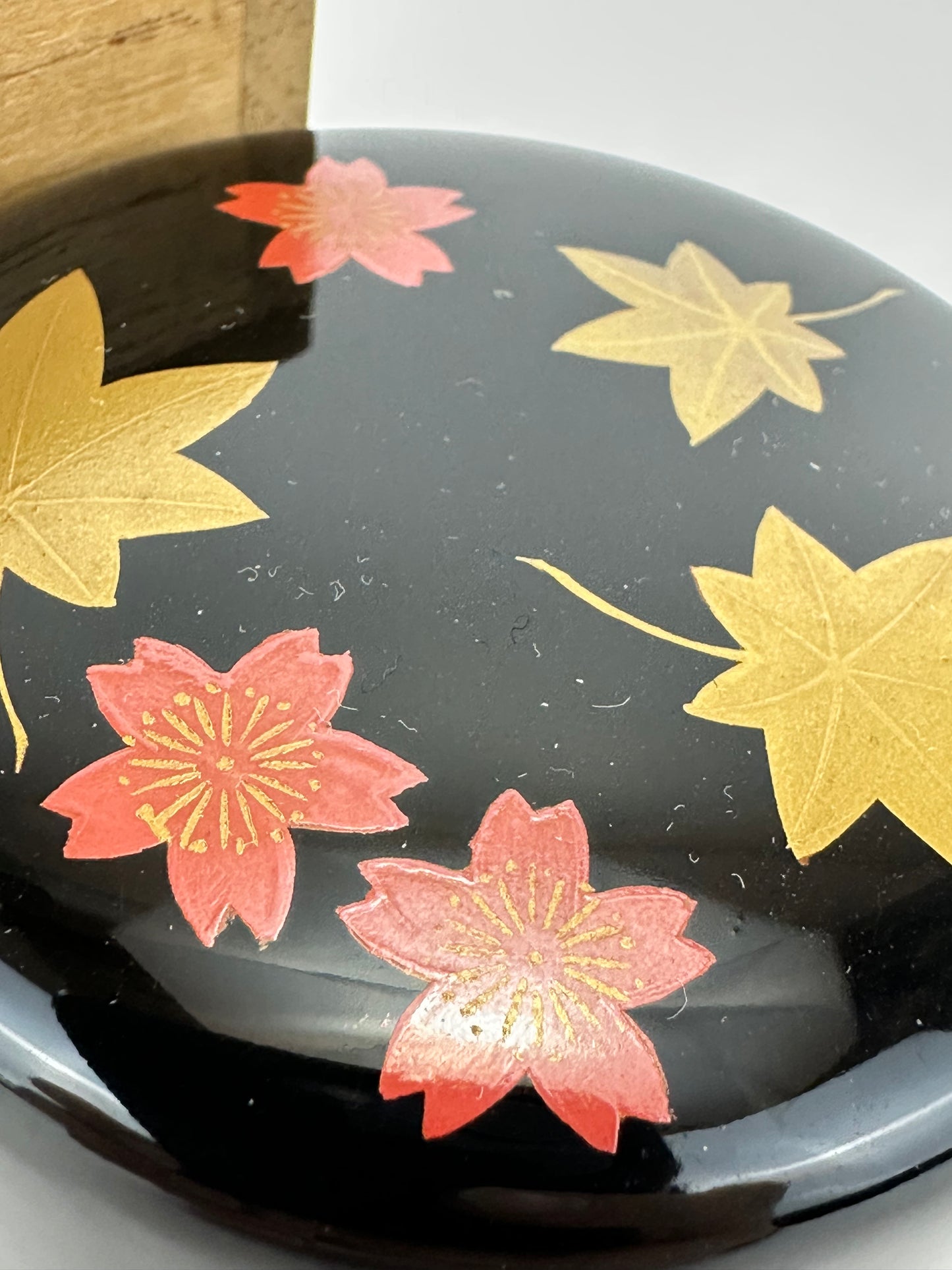 Vintage Japanese Lacquer Tea Caddy Natsume with Maple Leaf Maki-e Signed 3"H