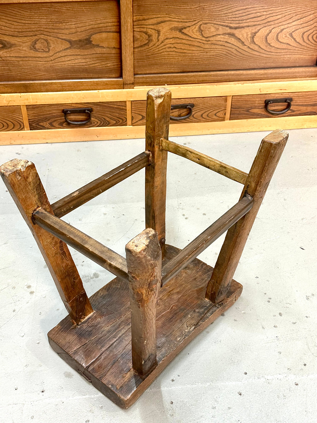 ntique Chinese Elm Rustic Farm Stool Waisted Saddle Seat Late Qing 20"H