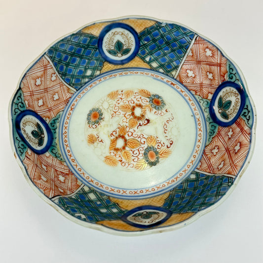 Antique Japanese Imari Porcelain Shallow Plate with Floral Panels and Birds 6.25"W
