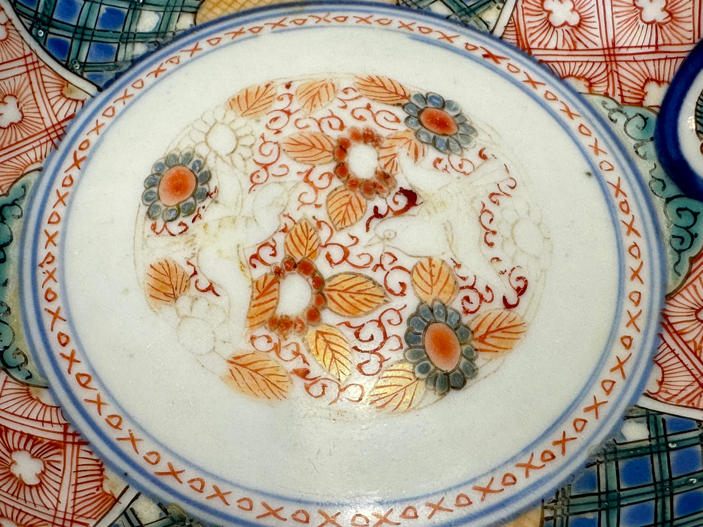 Antique Japanese Imari Porcelain Shallow Plate with Floral Panels and Birds 6.25"W