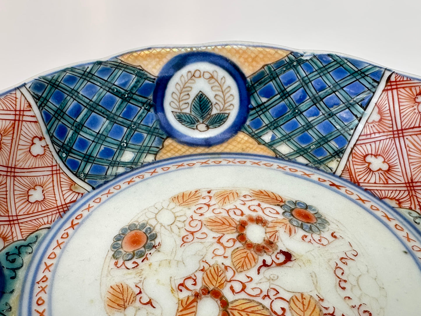 Antique Japanese Imari Porcelain Shallow Plate with Floral Panels and Birds 6.25"W