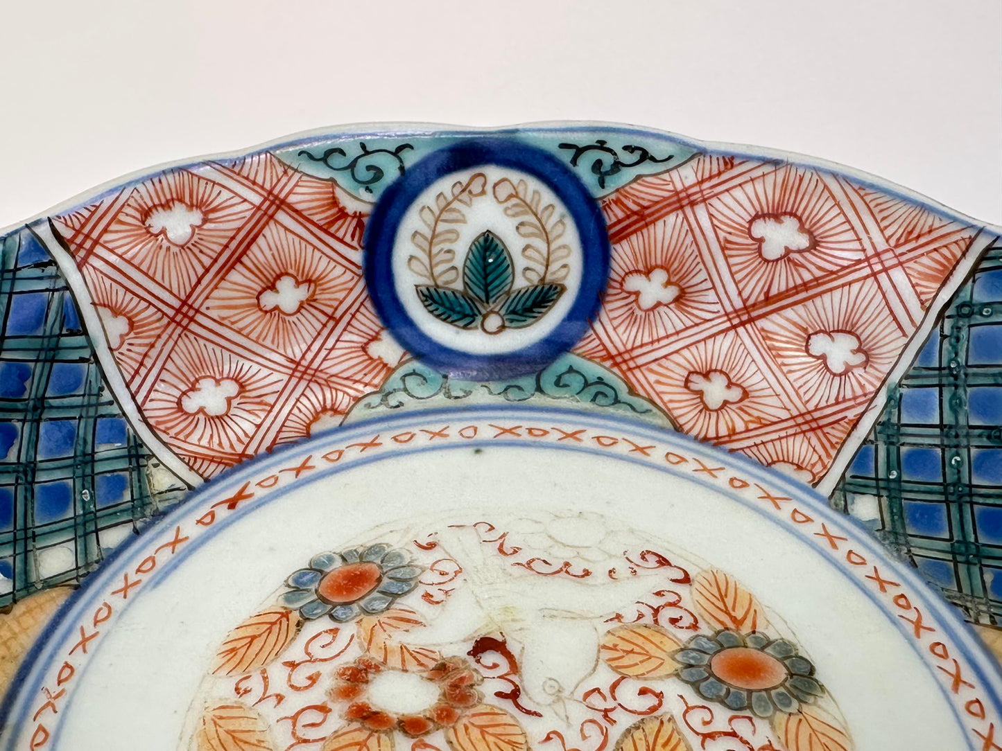 Antique Japanese Imari Porcelain Shallow Plate with Floral Panels and Birds 6.25"W