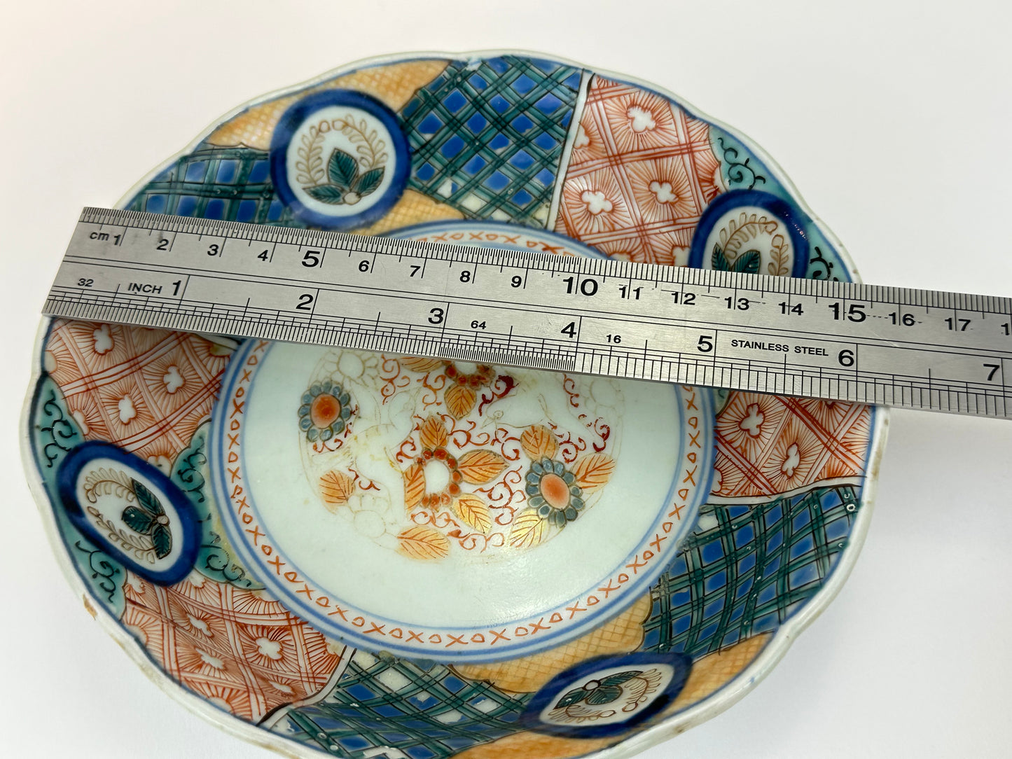Antique Japanese Imari Porcelain Shallow Plate with Floral Panels and Birds 6.25"W
