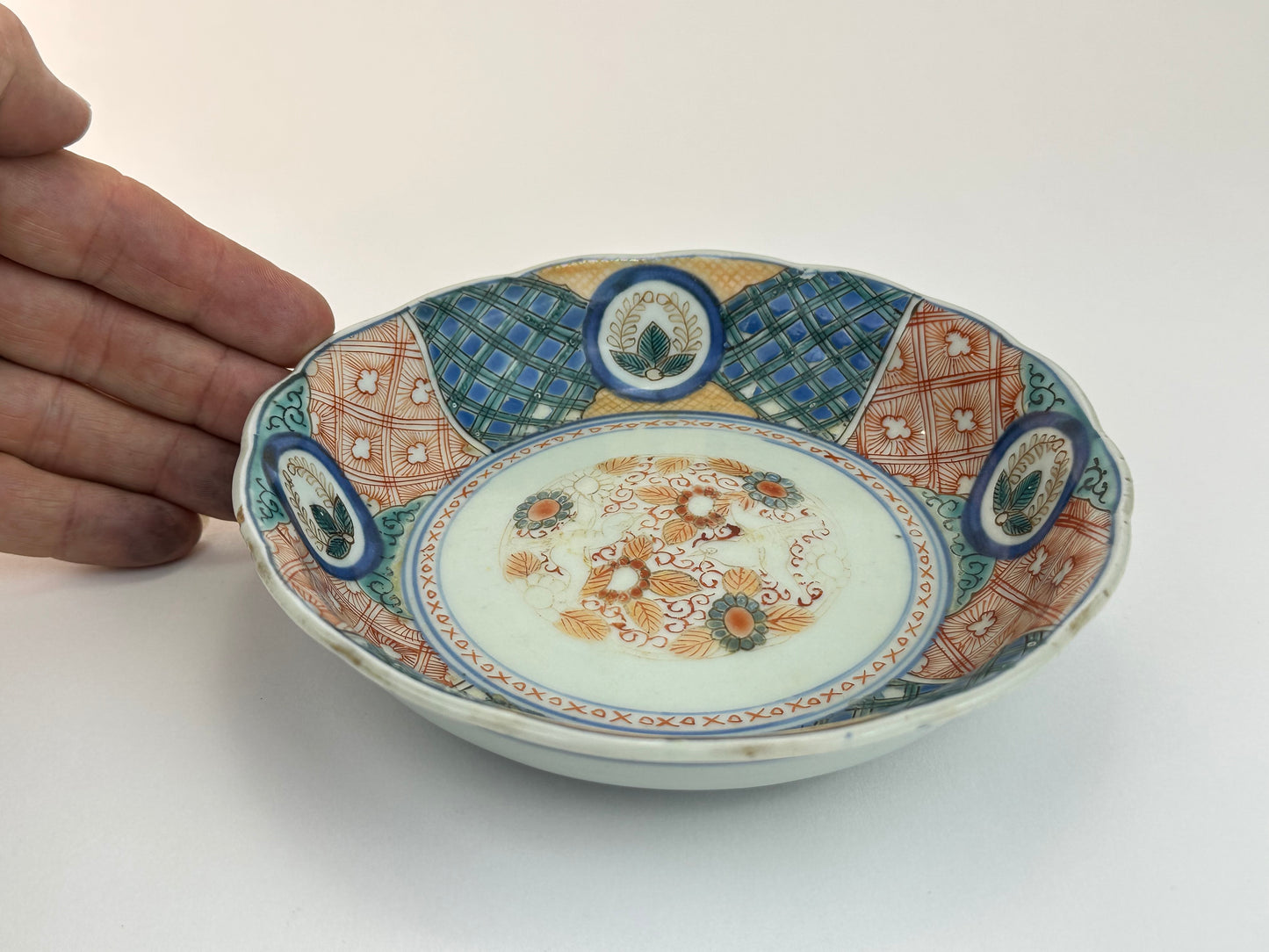 Antique Japanese Imari Porcelain Shallow Plate with Floral Panels and Birds 6.25"W