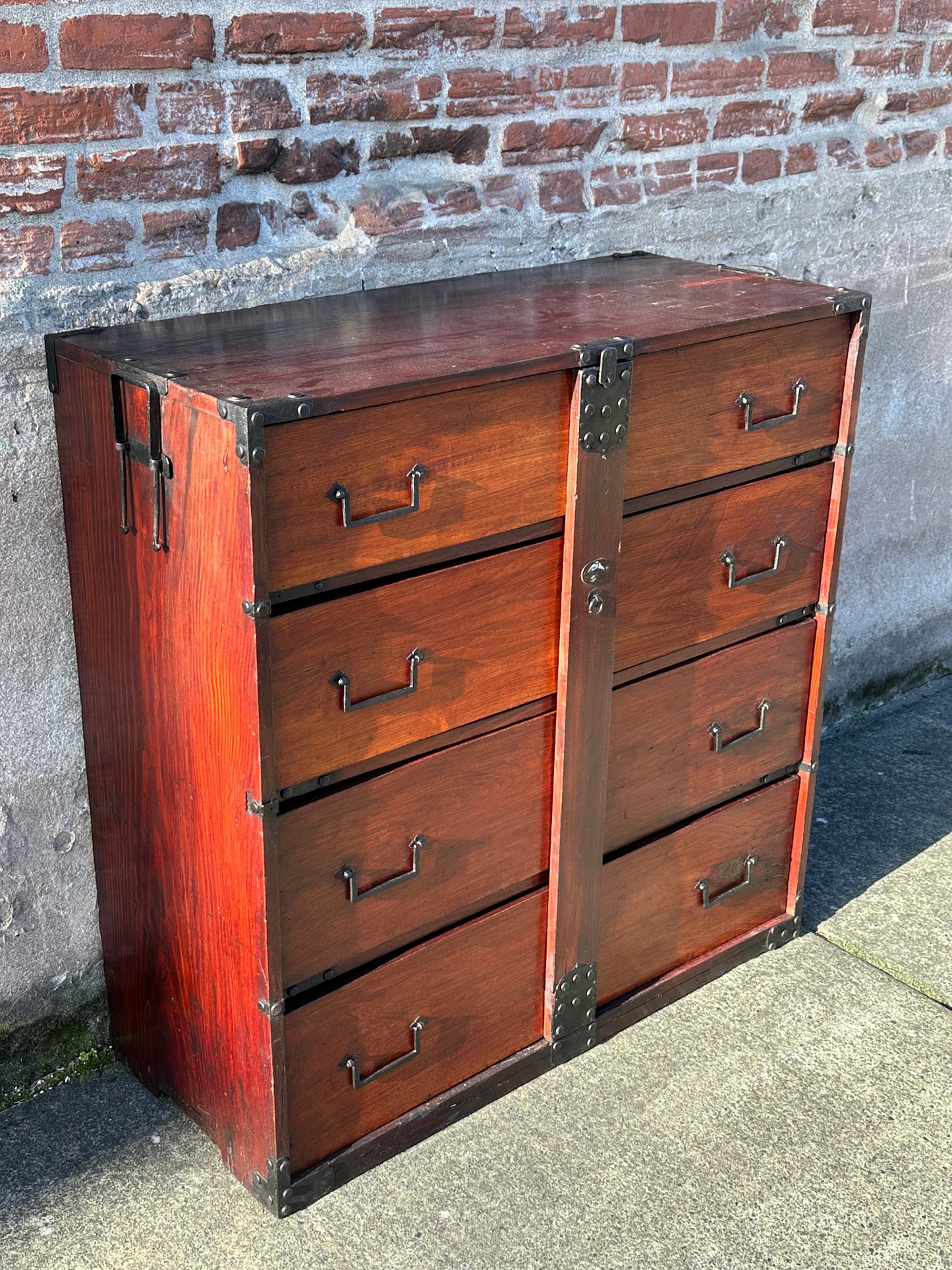 Antique Japanese Meiji Ishōdansu Kimono Tansu Chest Sugi Wood 38"H
