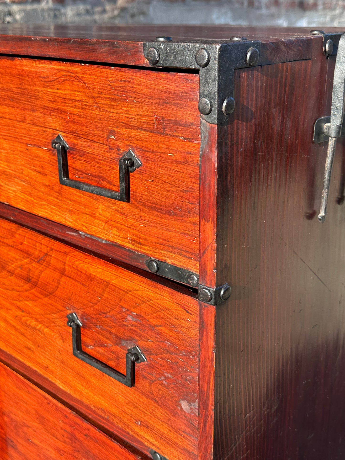 Antique Japanese Meiji Ishōdansu Kimono Tansu Chest Sugi Wood 38"H