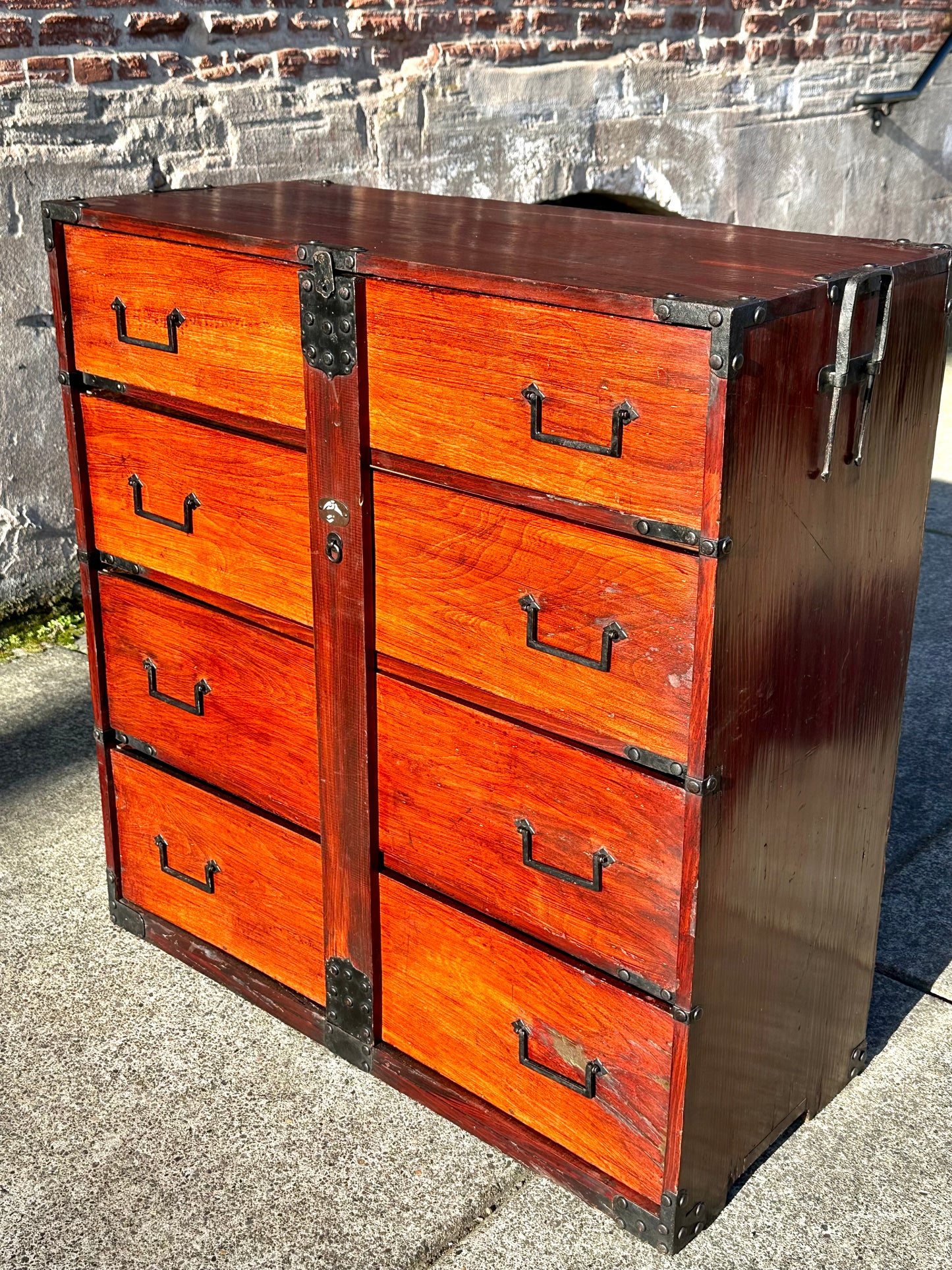 Antique Japanese Meiji Ishōdansu Kimono Tansu Chest Sugi Wood 38"H
